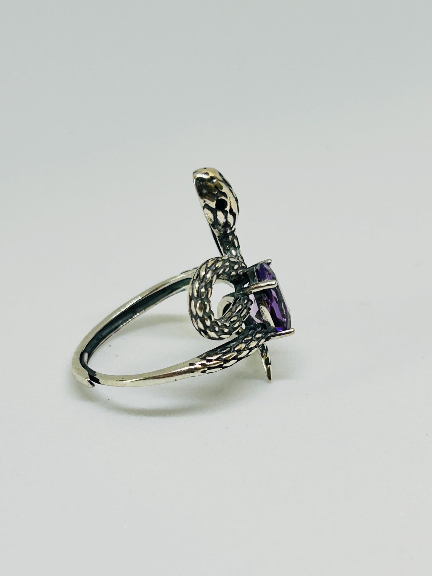 Snake Ring with Amethyst Gemstone • 925 Sterling Silver • Adjustable • Gift Box