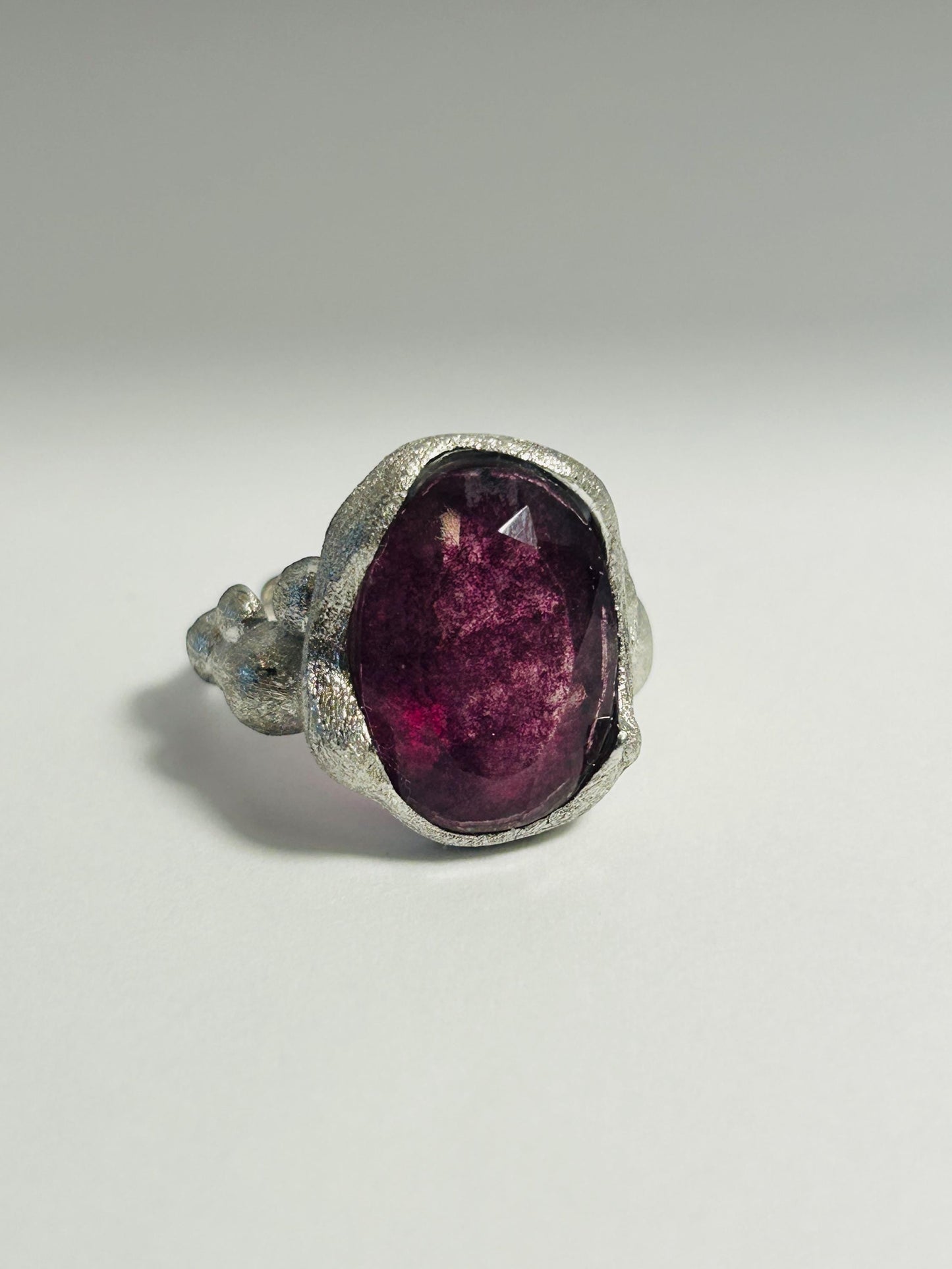 Textured Mens Ring with Purple Fluorite Gemstone • 925 Sterling Silver • Adjustable • Gift Box
