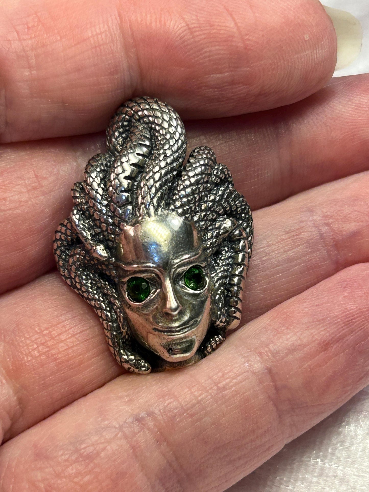 Medusa Pendant with Diopside Gemstones • 925 Sterling Silver • Gift Box