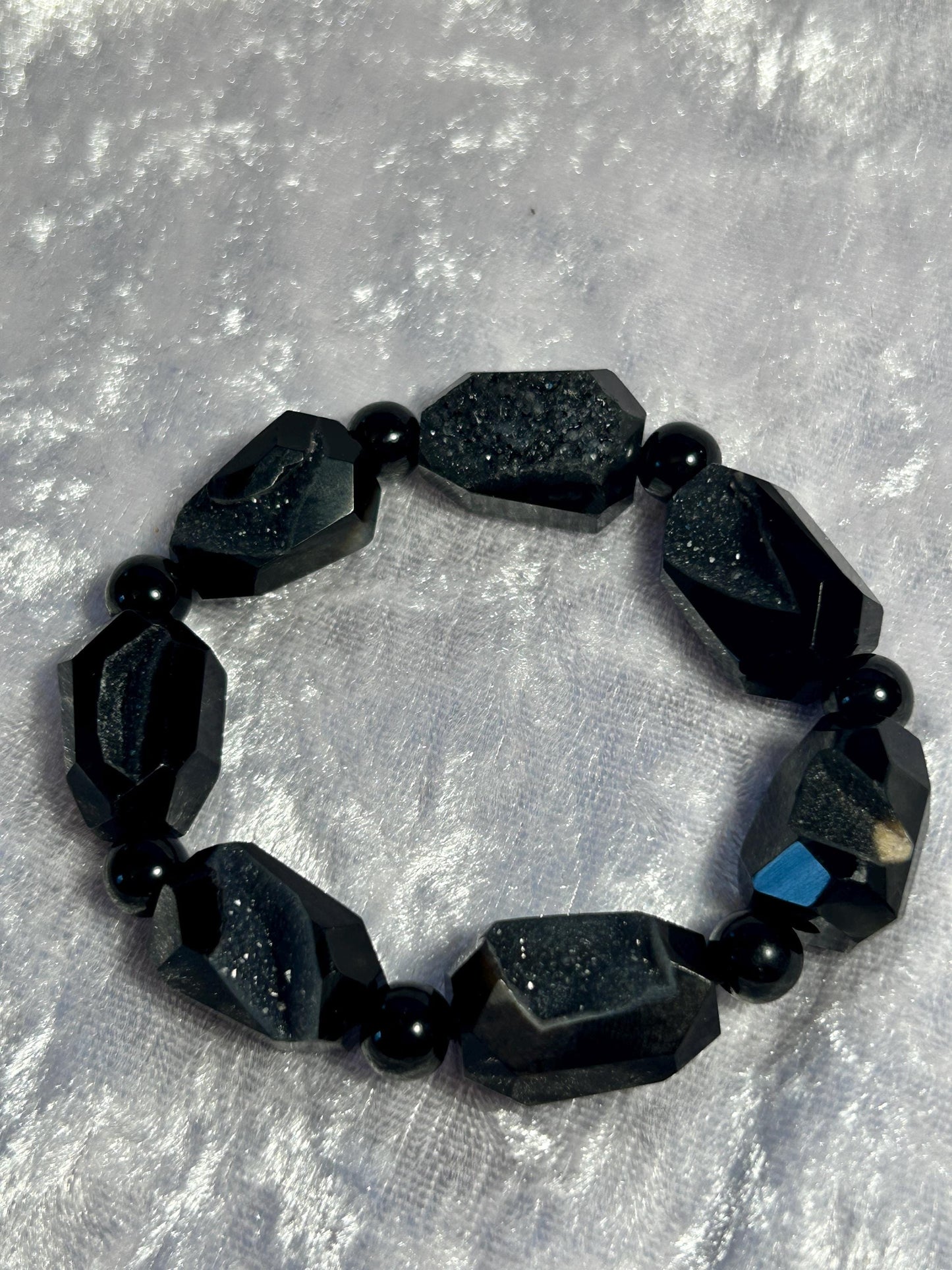 Black Agate Druzy Bracelet: Chunky Gemstone Jewelry, Adjustable