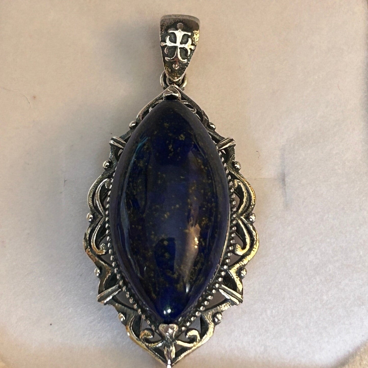 Lapis Lazuli Pendant • 925 Sterling Silver • Marquise Gemstone • Gift Box
