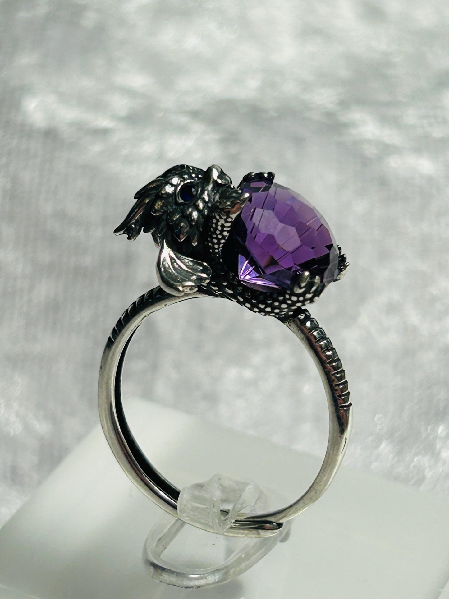 Baby Dragon Ring with Faceted Amethyst Gemstone • Adjustable • Gift Box