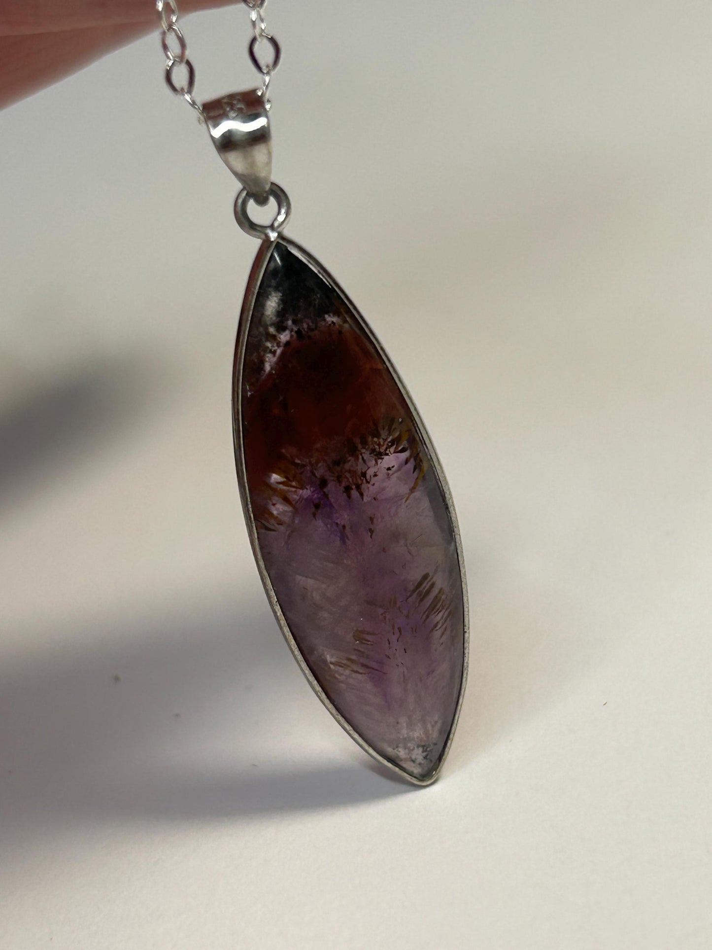 925 Silver Cacoxenite Amethyst Pendant • Marquise Cut • With Gift box