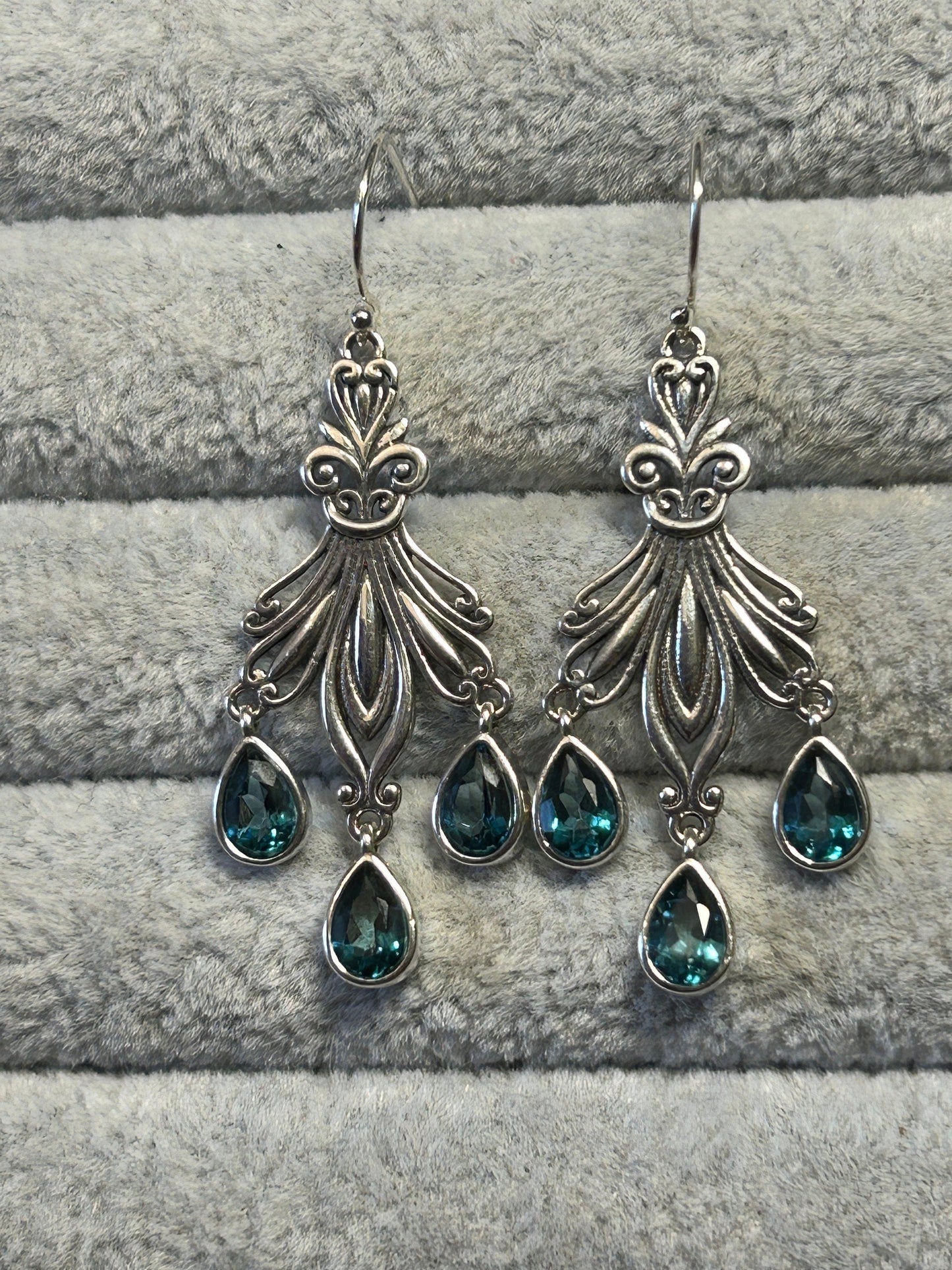 Blue Topaz Dropper Earrings • 925 Sterling Silver • Gift Box