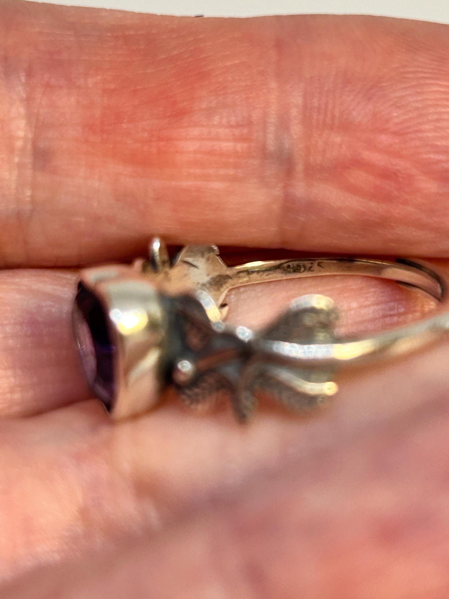 Crystal Heart Ring with Faceted Amethyst Gemstone • 925 Sterling Silver • Adjustable • Gift Box