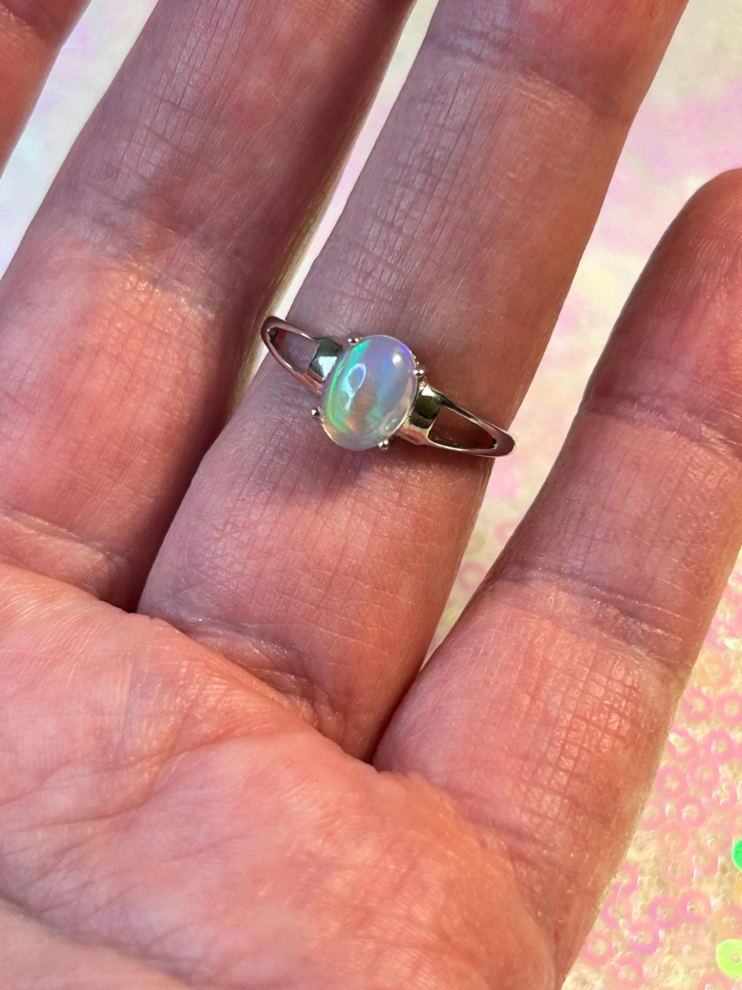 Rainbow Opal Ring • 925 Sterling Silver • Adjustable • Gift Box