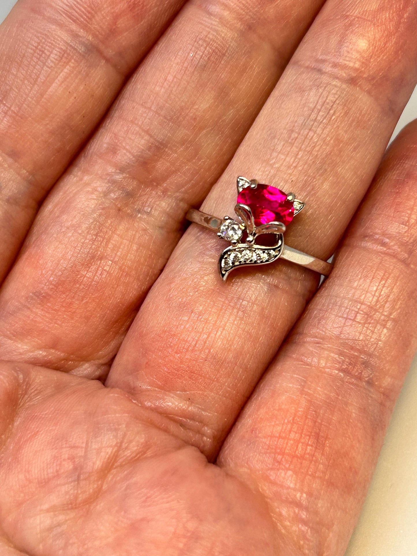 Dainty Fox Ring with Pink Topaz Gemstone & CZ Accents • 925 Sterling Silver • Adjustable • Gift Box