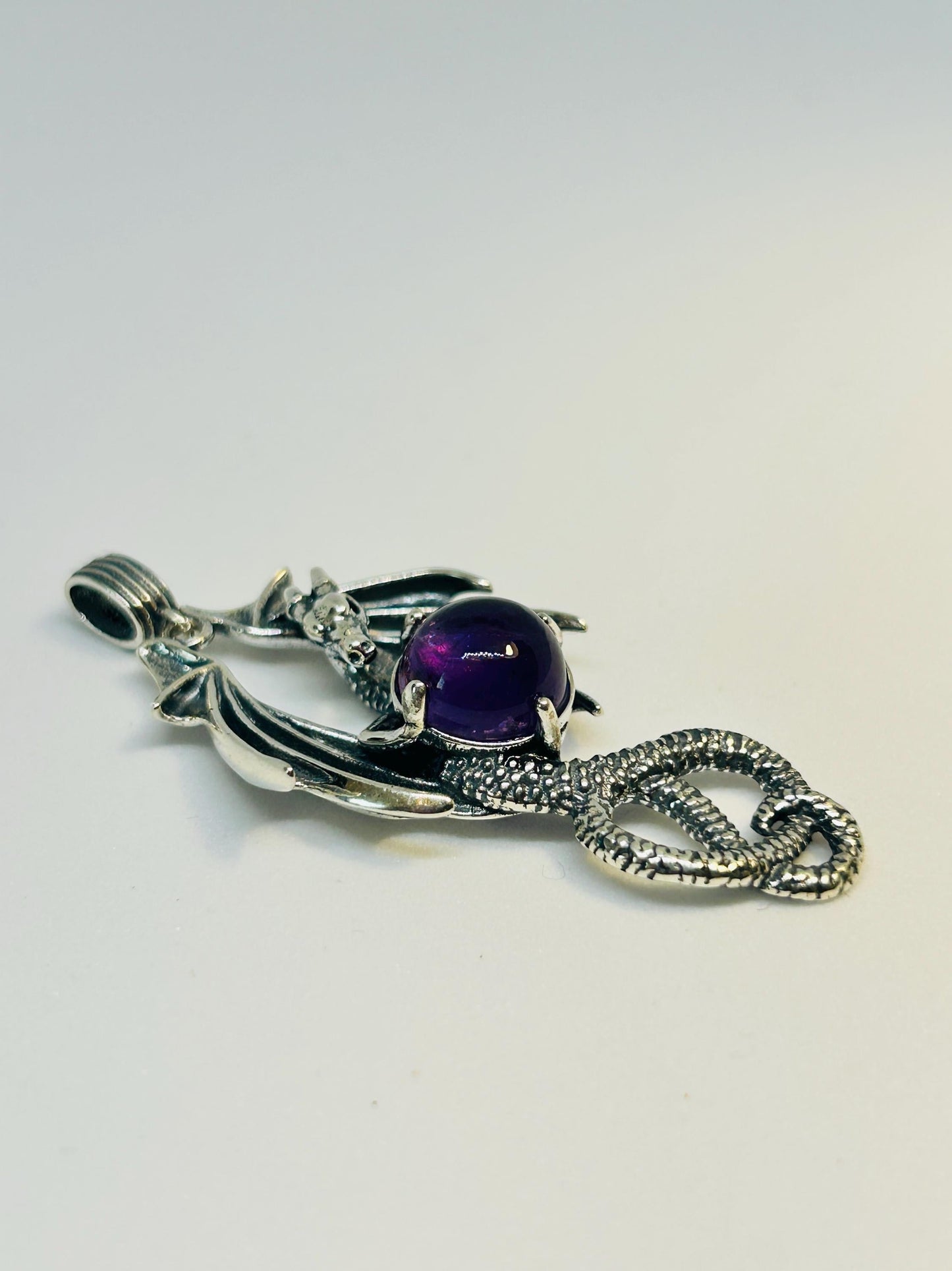Dragon Pendant with Amethyst Gemstone • 925 Sterling Silver • Gift Box