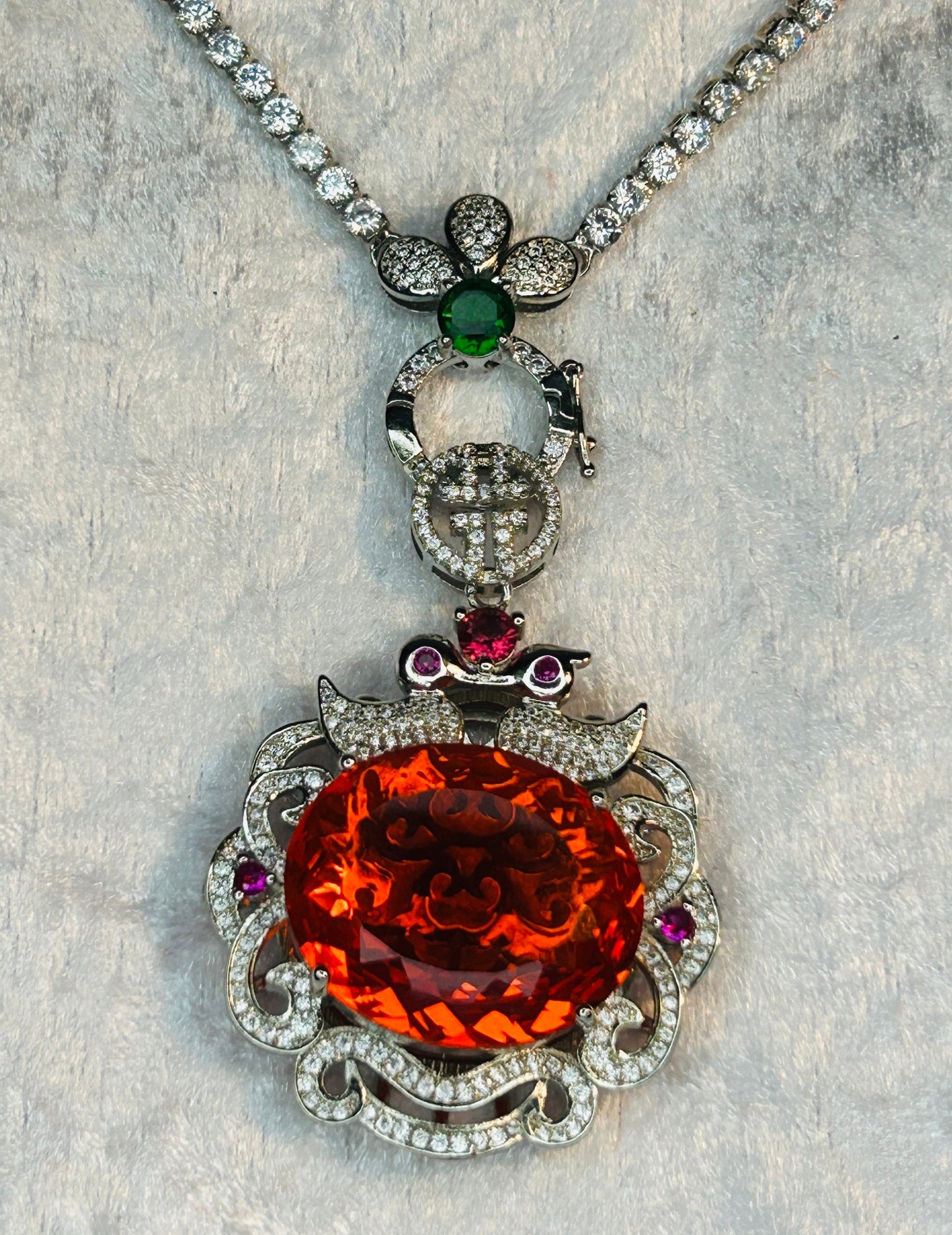 Ornate Orange CZ Statement Necklace: Drag Queen Costume Jewellery