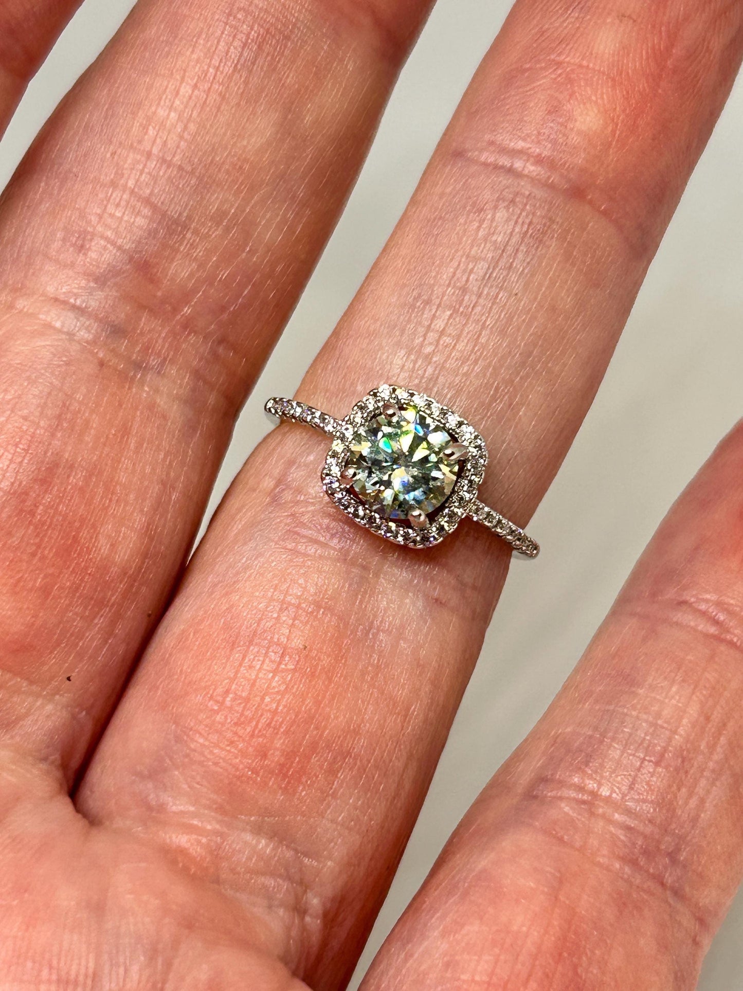 Square Moissanite Ring with CZ Accents • 925 Sterling Silver • Adjustable • Gift Box