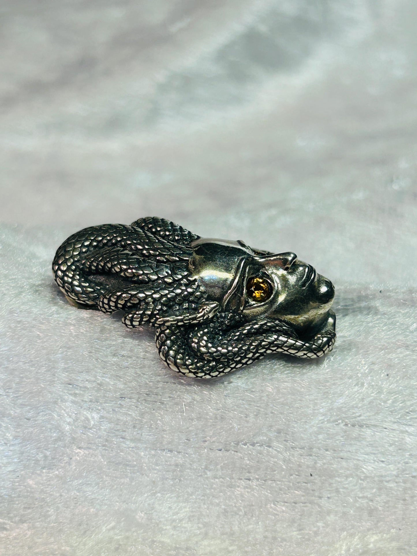 Medusa Pendant with Citrine Gemstones • 925 Sterling Silver • Gift Box
