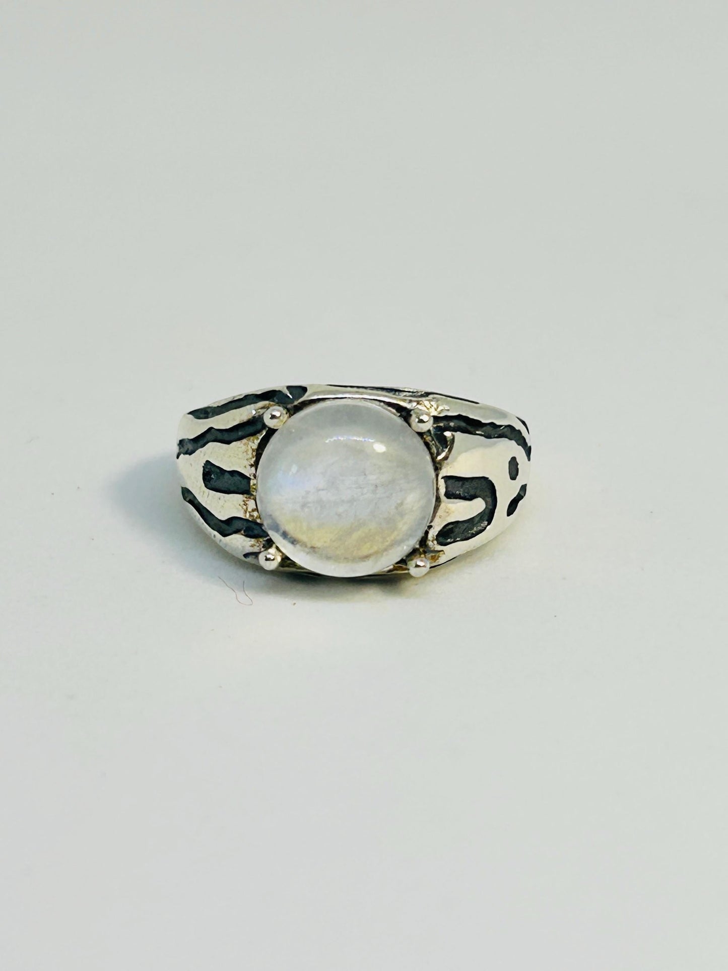 Chunky Rainbow Moonstone Ring • 925 Sterling Silver • Adjustable • Gift Box
