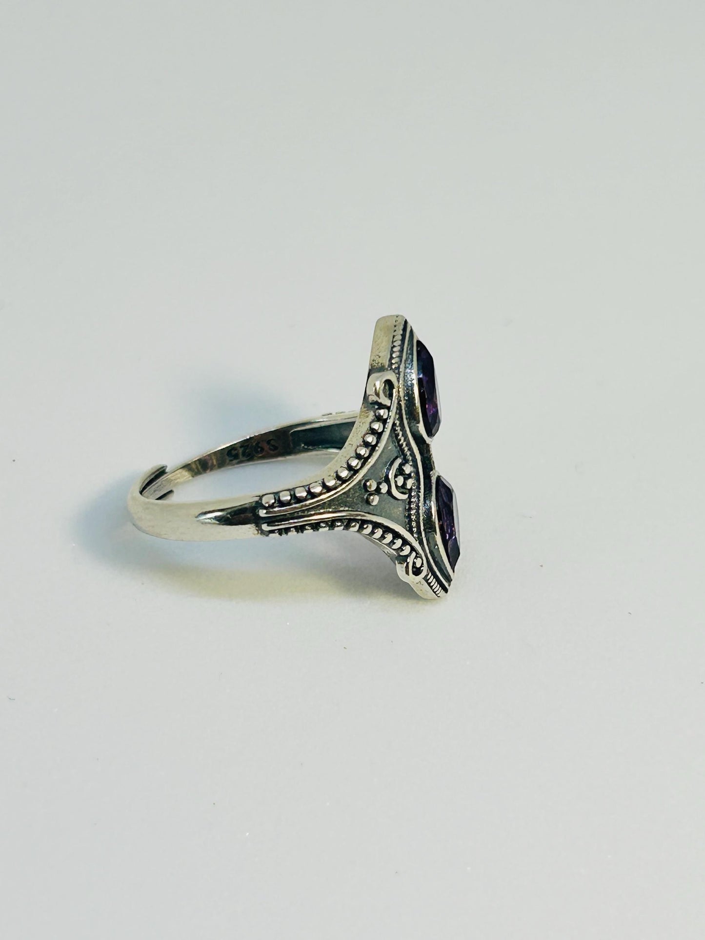 Corset Ring with 2 Amethyst Gemstones • 925 Sterling Silver • Adjustable • Gift Box