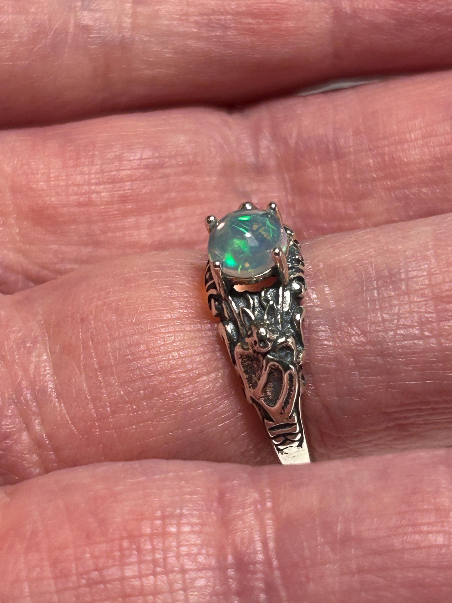 Bat Ring With Opal Gemstone - 925 Sterling Silver - Adjustable - Gift Boxed