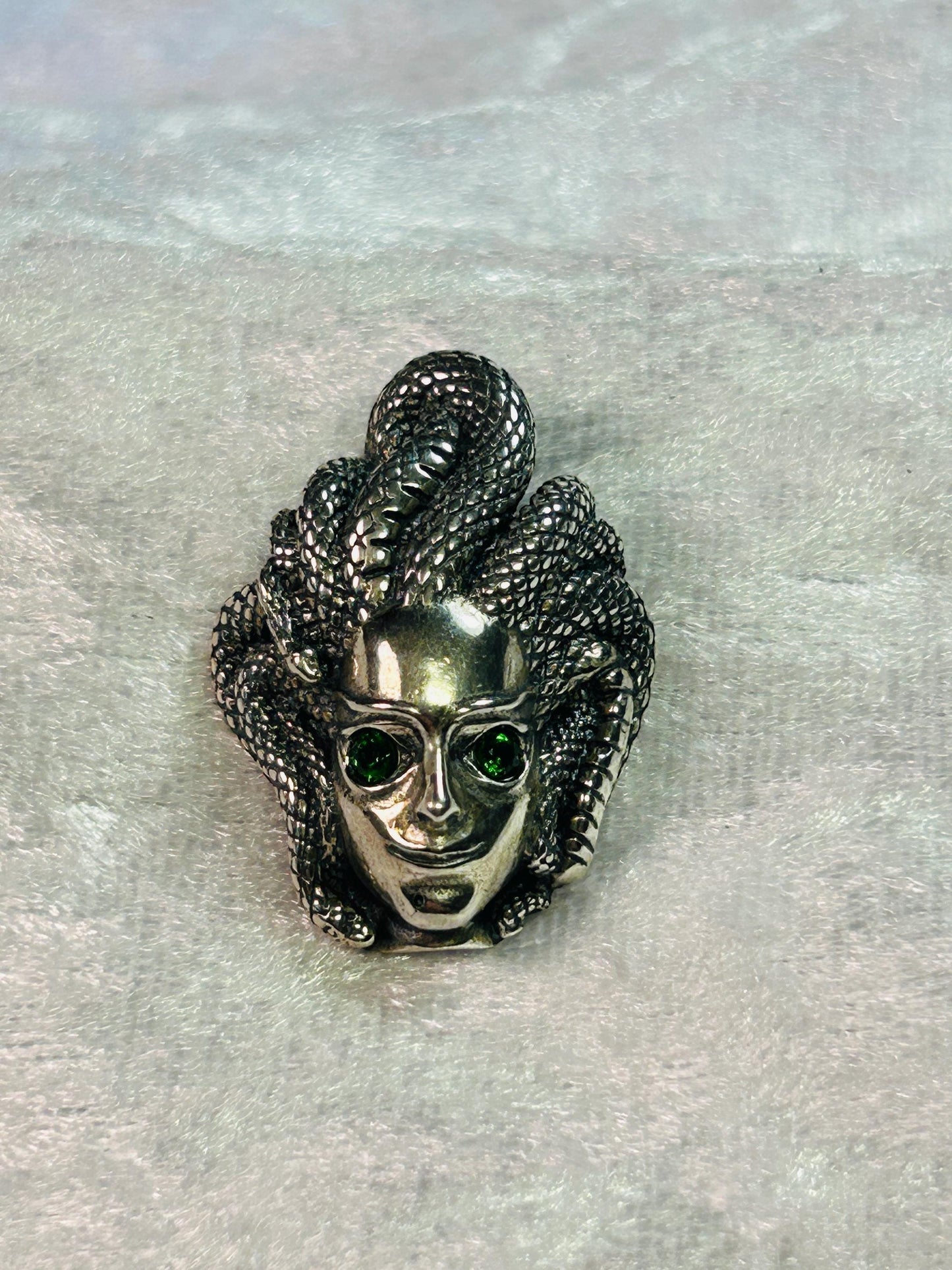 Medusa Pendant with Diopside Gemstones • 925 Sterling Silver • Gift Box