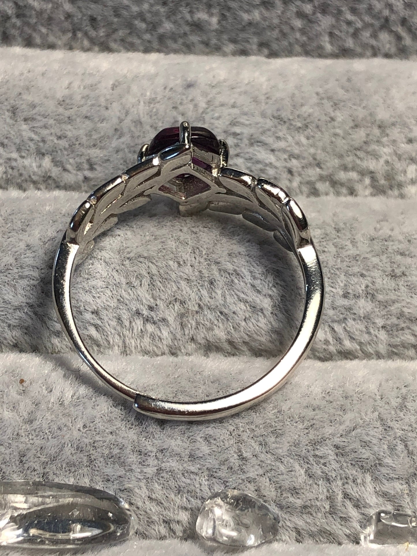 Pink Garnet Ring with Leaf Design, 925 Sterling Silver - Adjustable Solitaire Jewellery Celtic Dragon Jewellery