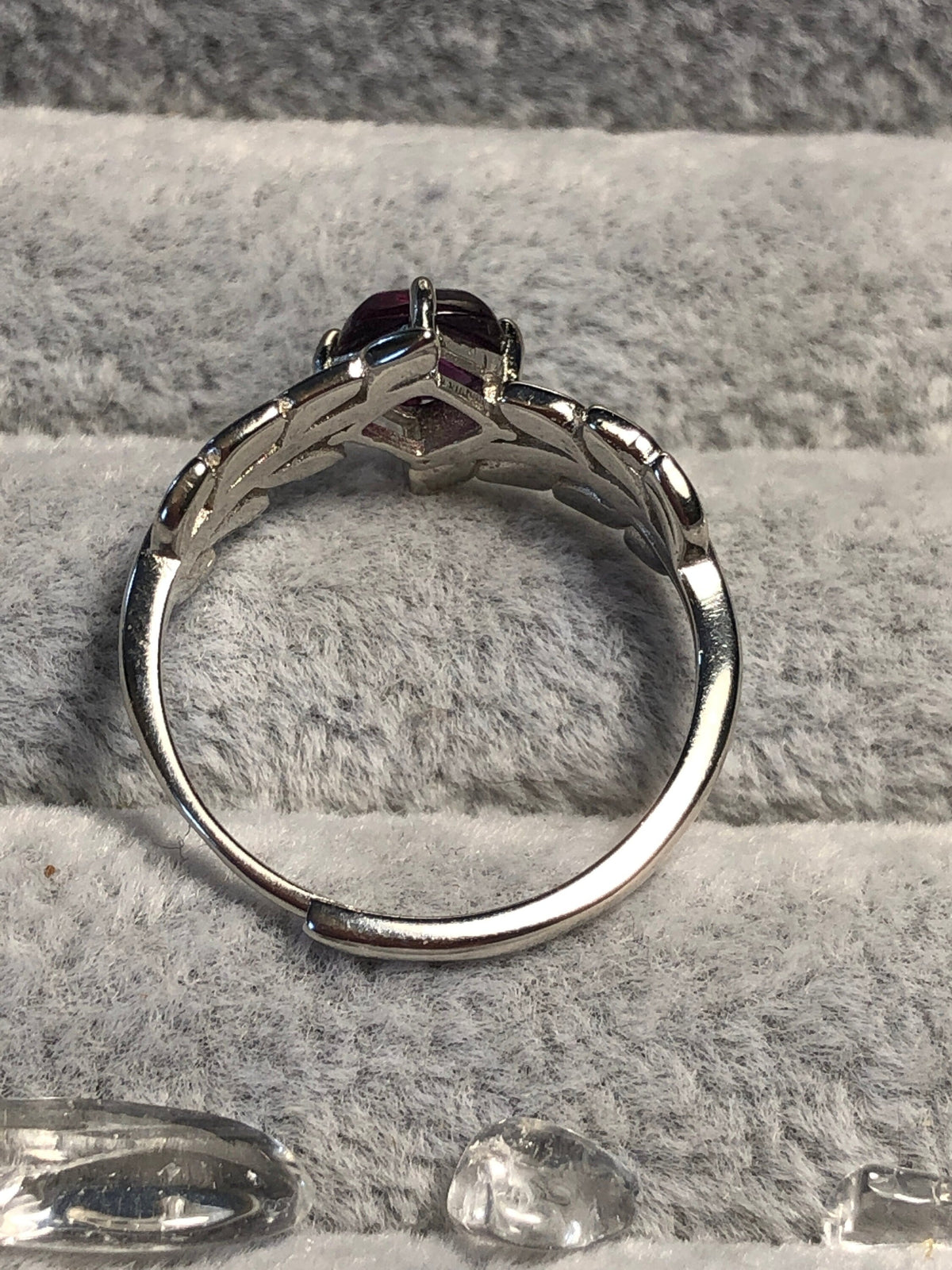 Pink Garnet Ring with Leaf Design, 925 Sterling Silver - Adjustable Solitaire Jewellery Celtic Dragon Jewellery