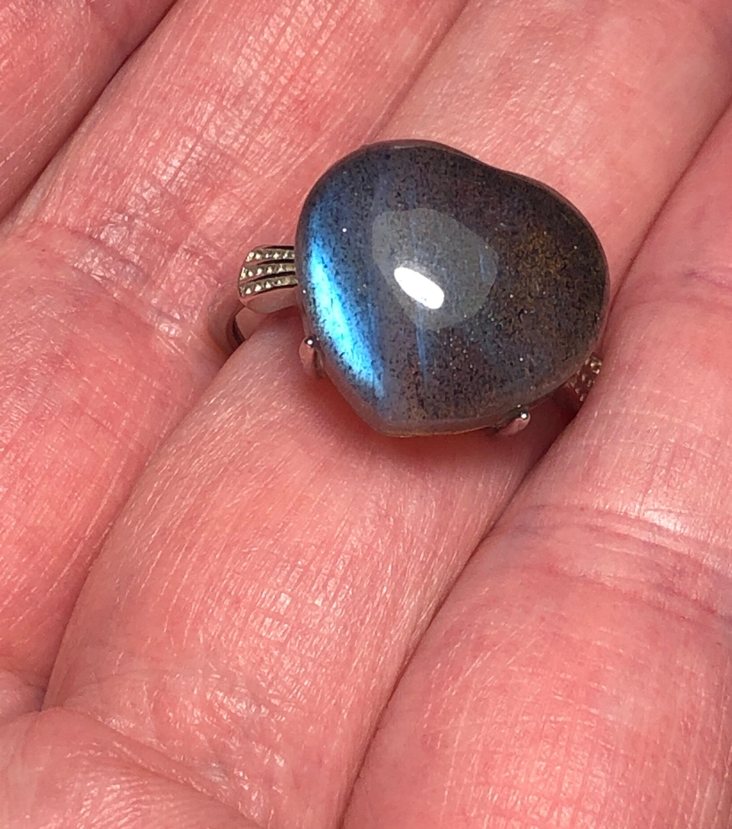 Labradorite Heart Ring in 925 Sterling Silver with Adjustable Band - Blue Flash Goth Jewellery Celtic Dragon Jewellery