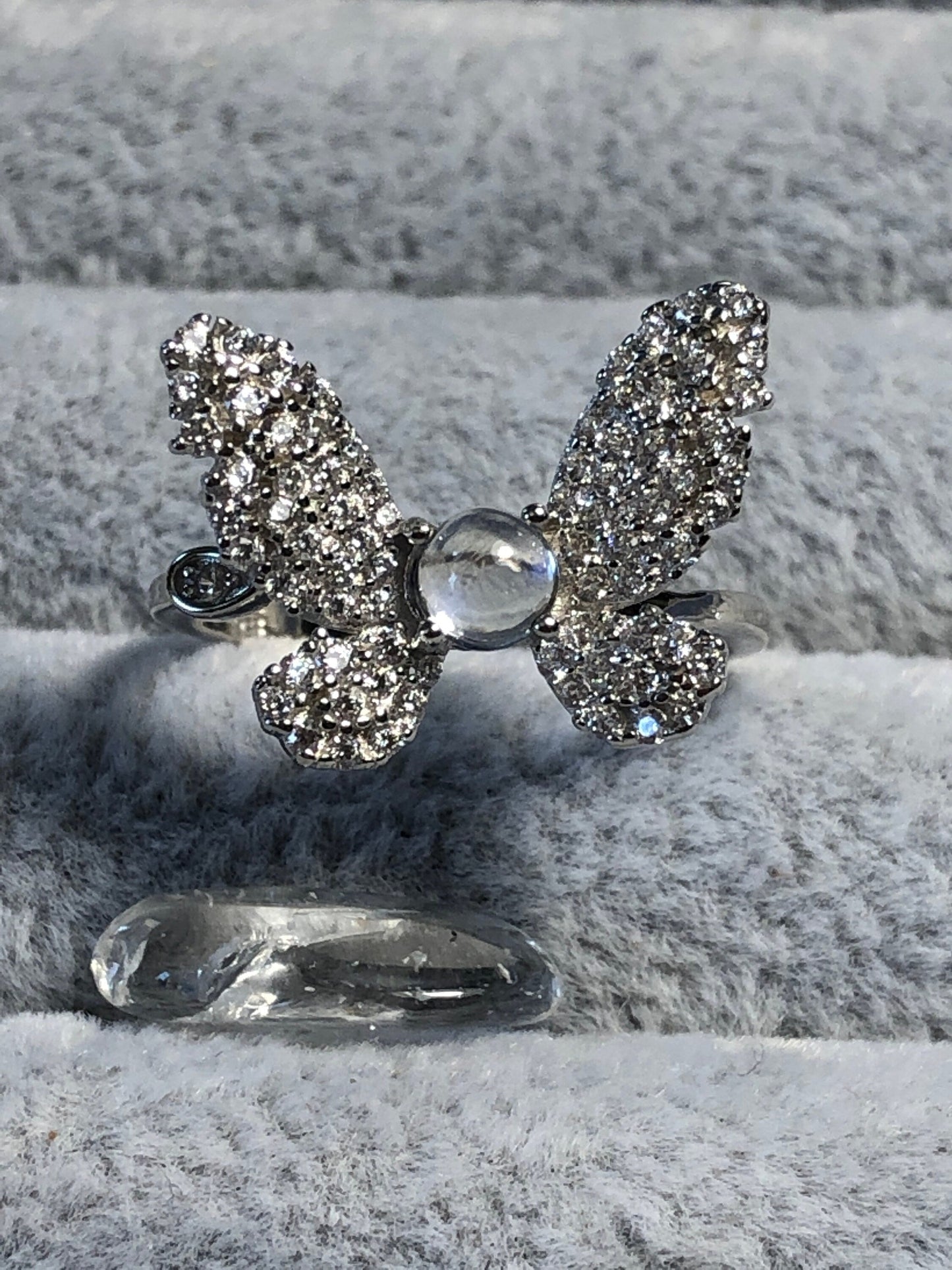 Butterfly Ring with Moonstone in 925 Sterling Silver - Adjustable Pavé Goth Jewellery Celtic Dragon Jewellery