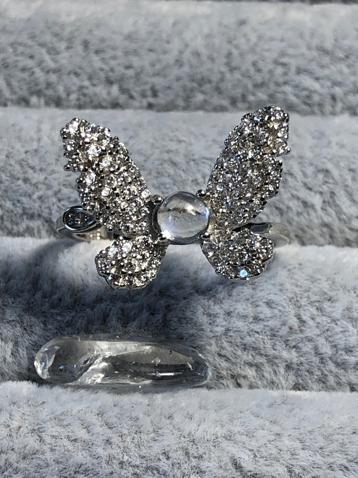 Butterfly Ring with Moonstone in 925 Sterling Silver - Adjustable Pavé Goth Jewellery Celtic Dragon Jewellery