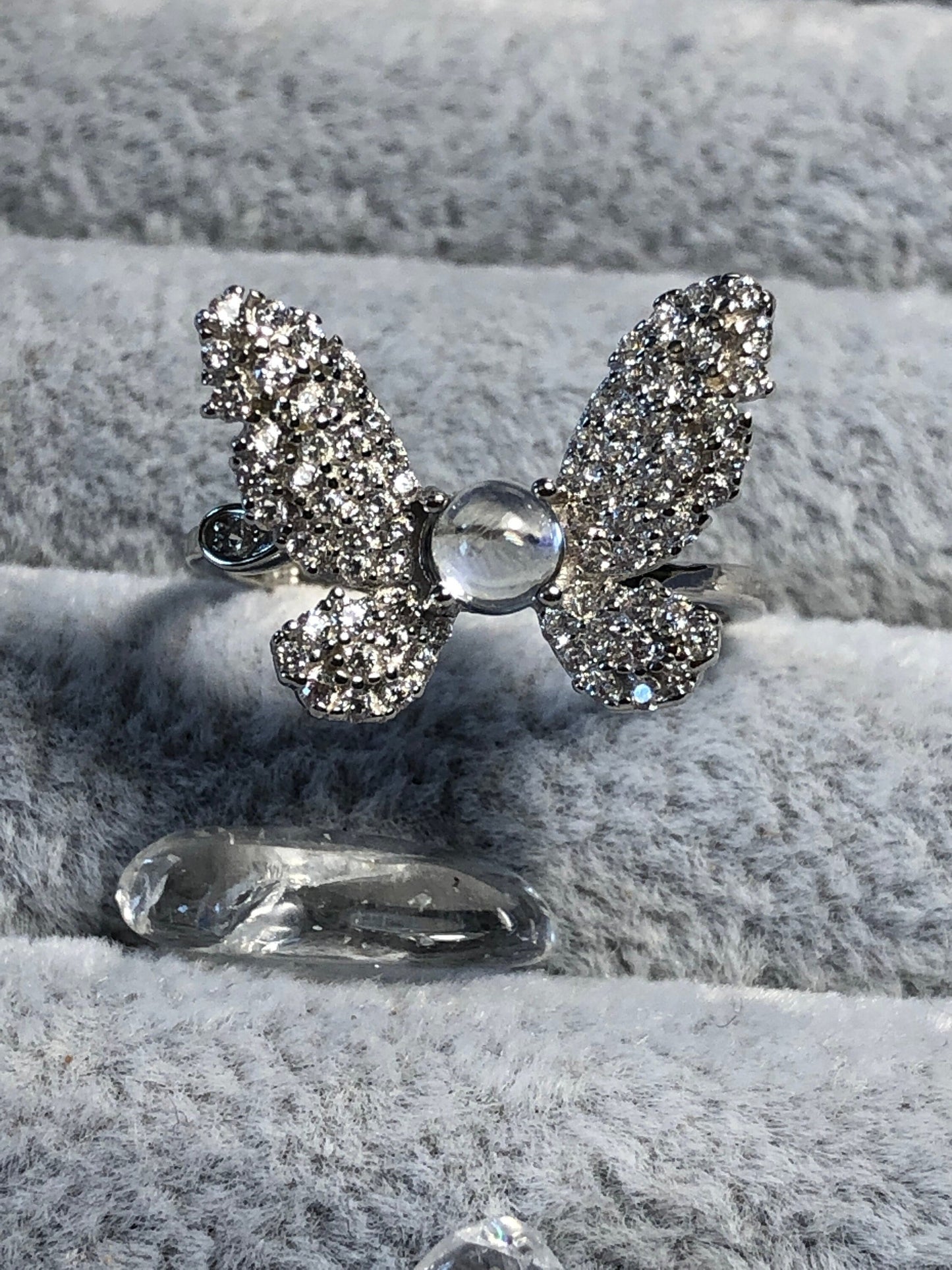 Butterfly Ring with Moonstone in 925 Sterling Silver - Adjustable Pavé Goth Jewellery Celtic Dragon Jewellery