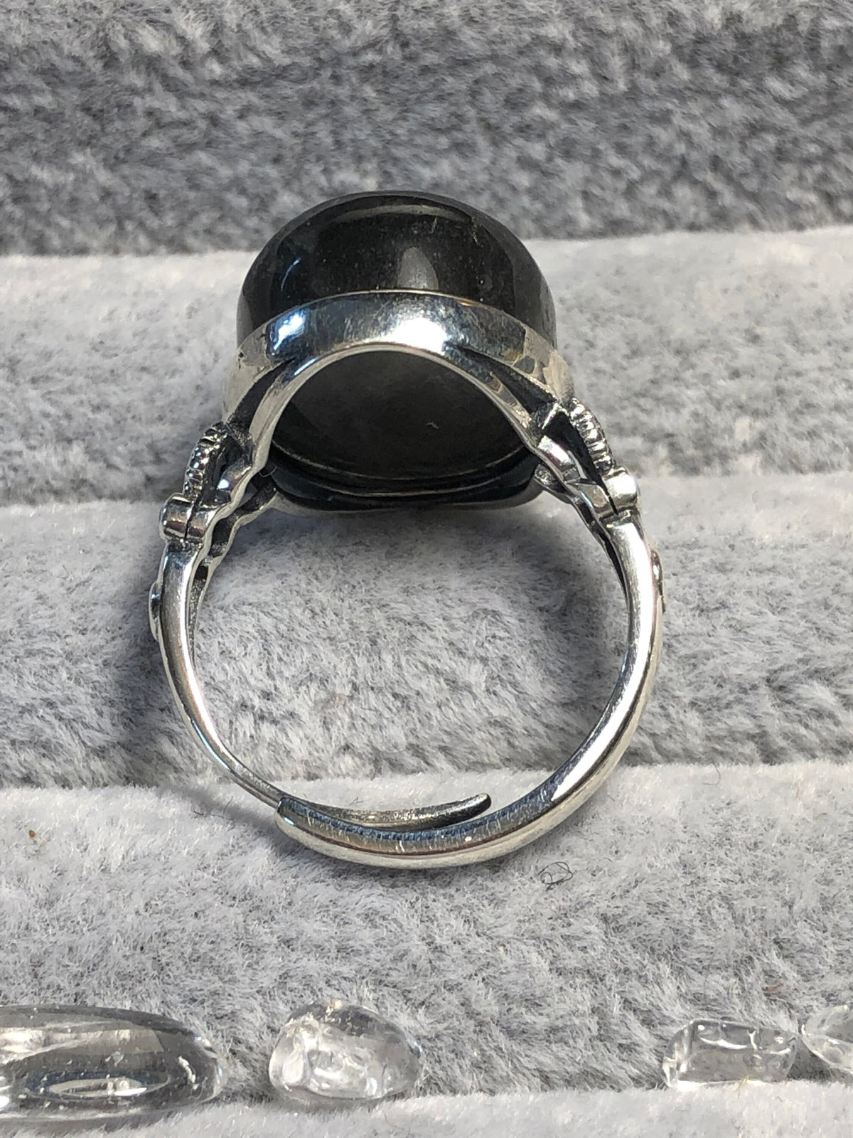 Oval Labradorite Ring with Turquoise, in 925 Sterling Silver, Adjustable Band - Blue Flashy Jewellery