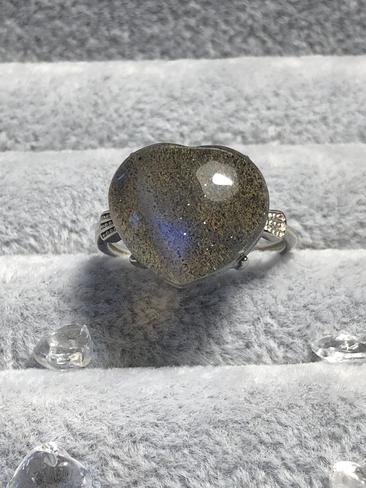 Labradorite Heart Ring in 925 Sterling Silver with Adjustable Band - Blue Flash Goth Jewellery