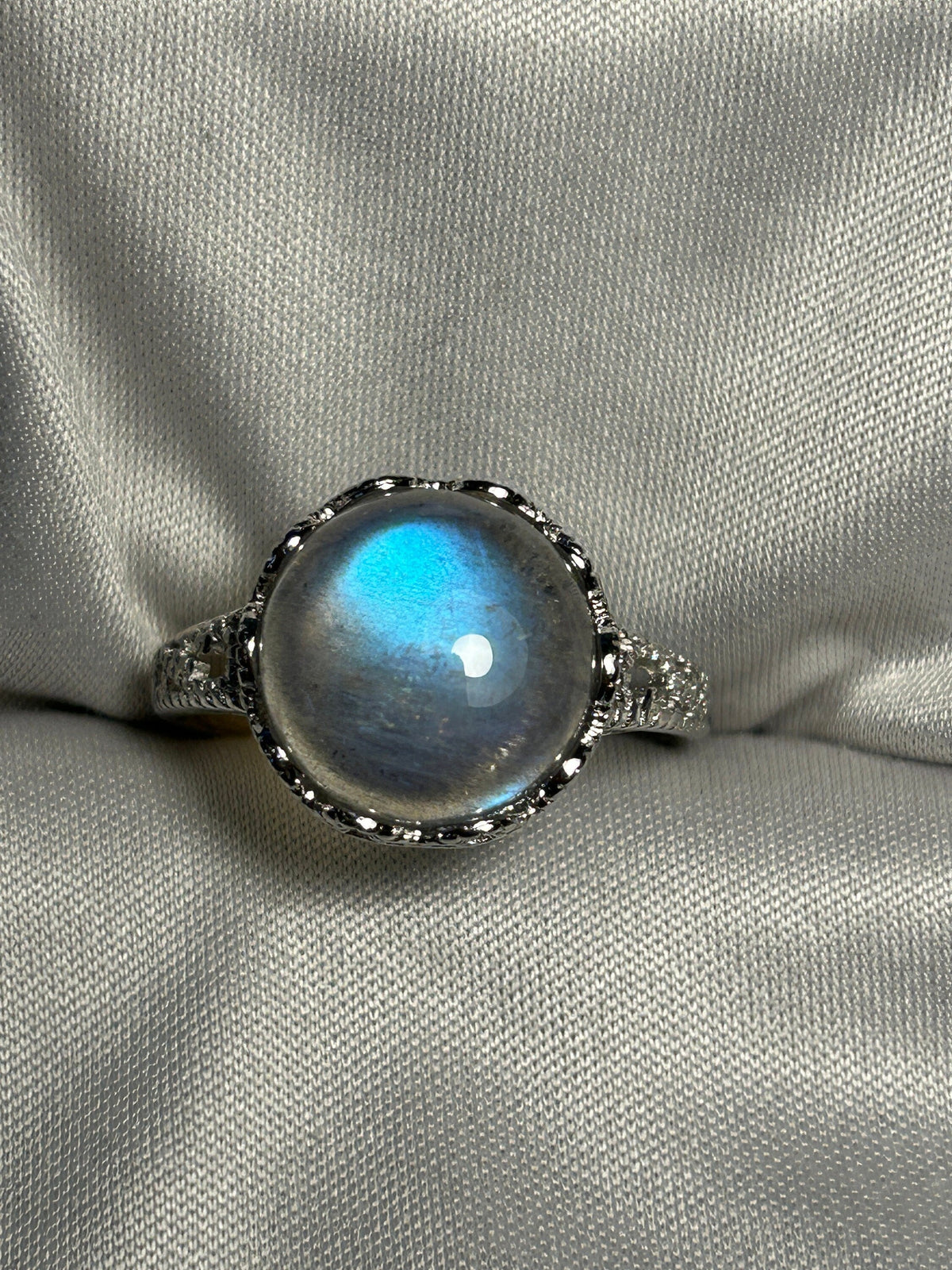 Blue Labradorite Statement Ring in 925 Sterling Silver & Adjustable Band Celtic Dragon Jewellery