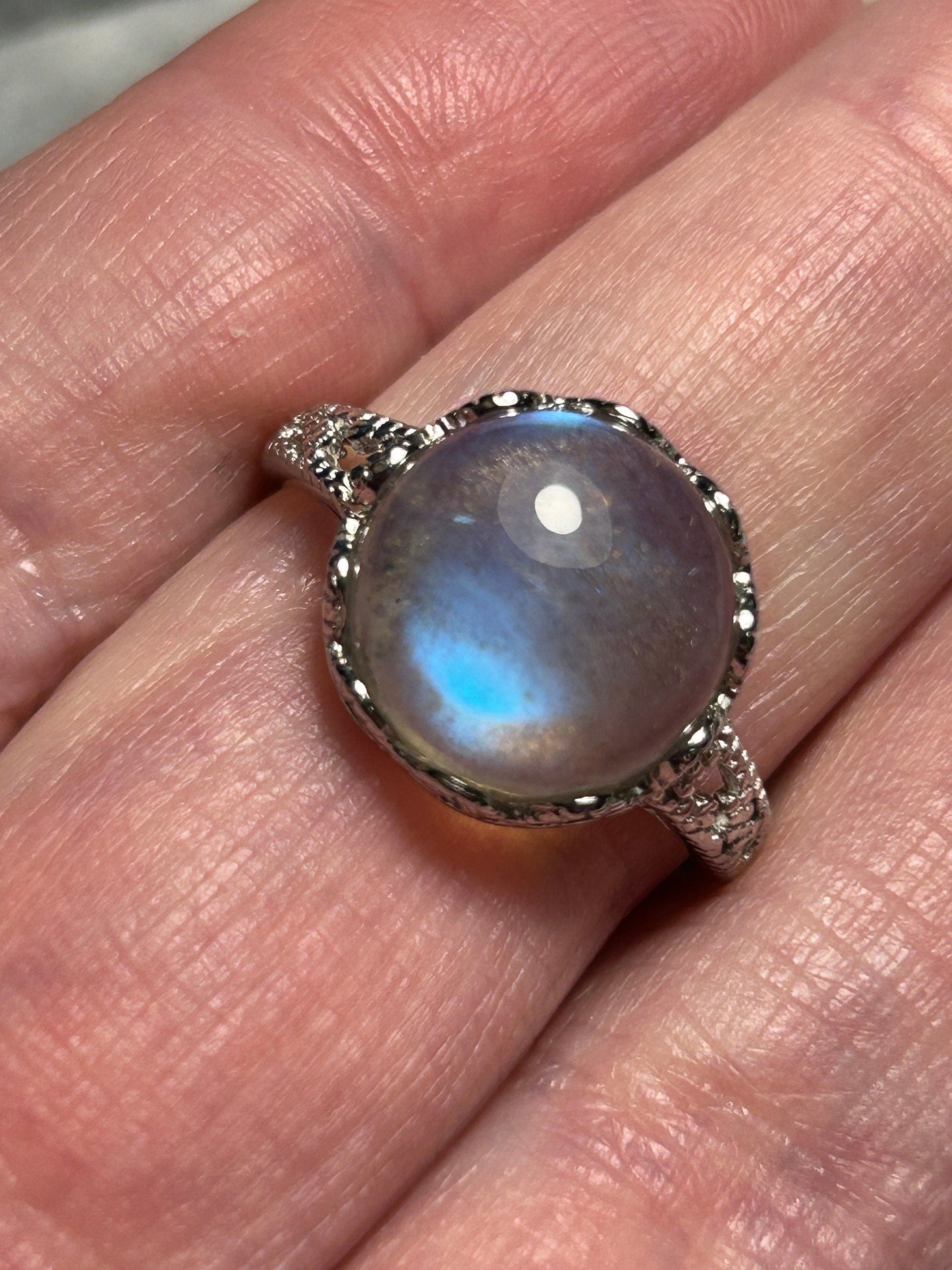 Blue Labradorite Statement Ring in 925 Sterling Silver & Adjustable Band Celtic Dragon Jewellery