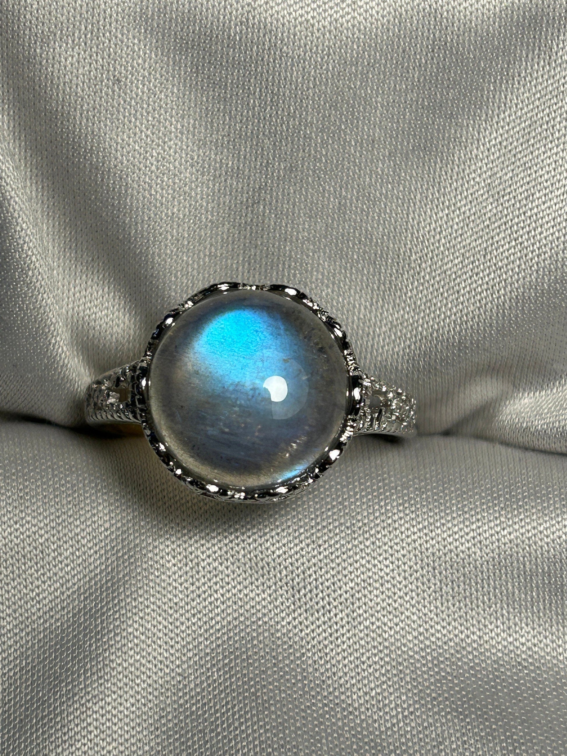 Blue Labradorite Statement Ring in 925 Sterling Silver & Adjustable Band Celtic Dragon Jewellery