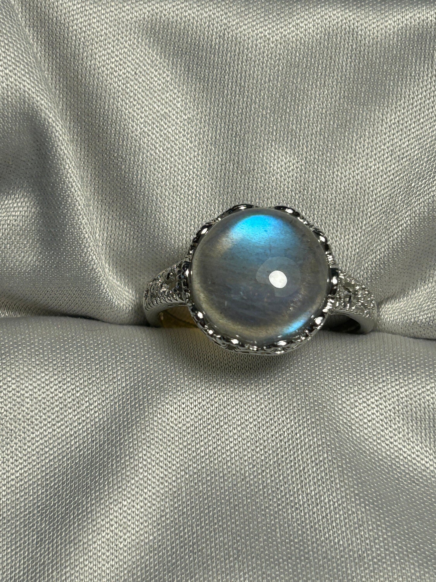 Blue Labradorite Statement Ring in 925 Sterling Silver & Adjustable Band Celtic Dragon Jewellery