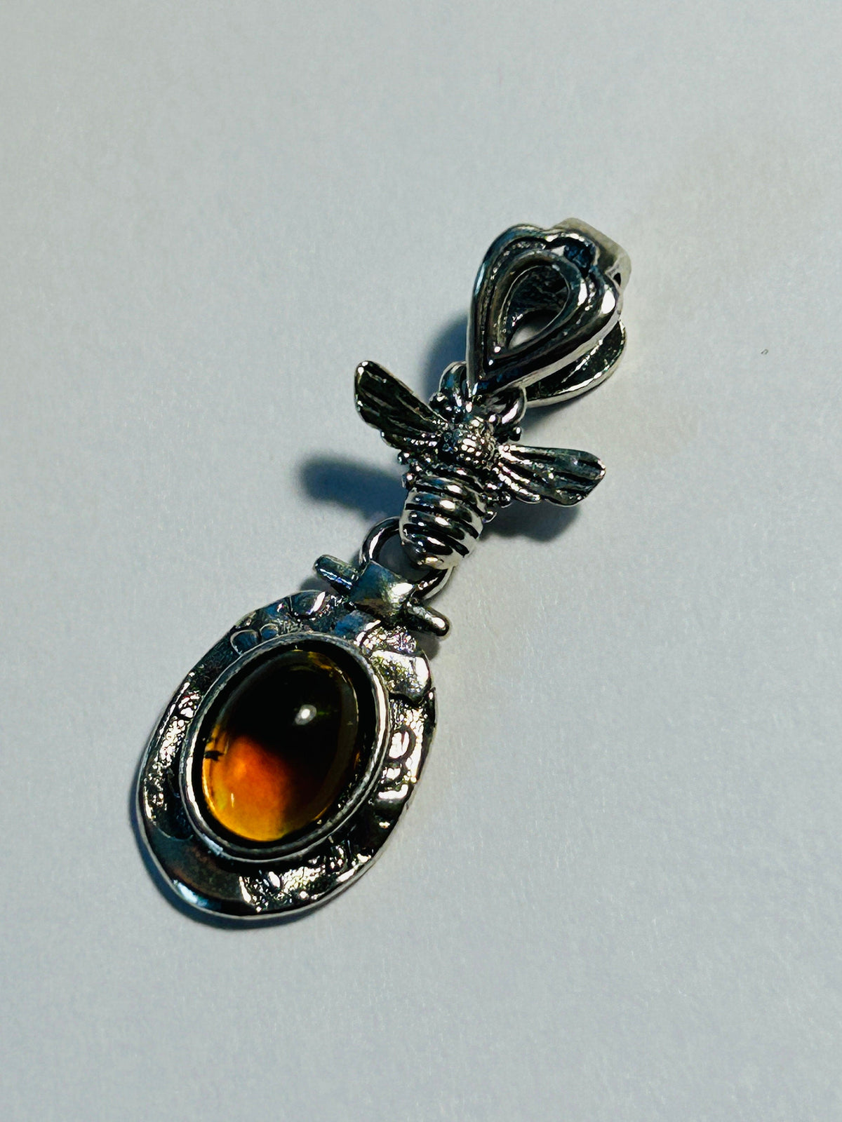 Honey Bee Pendant with Black Opal: 925 Sterling Silver - Gemstone Insect Jewellery Celtic Dragon Jewellery