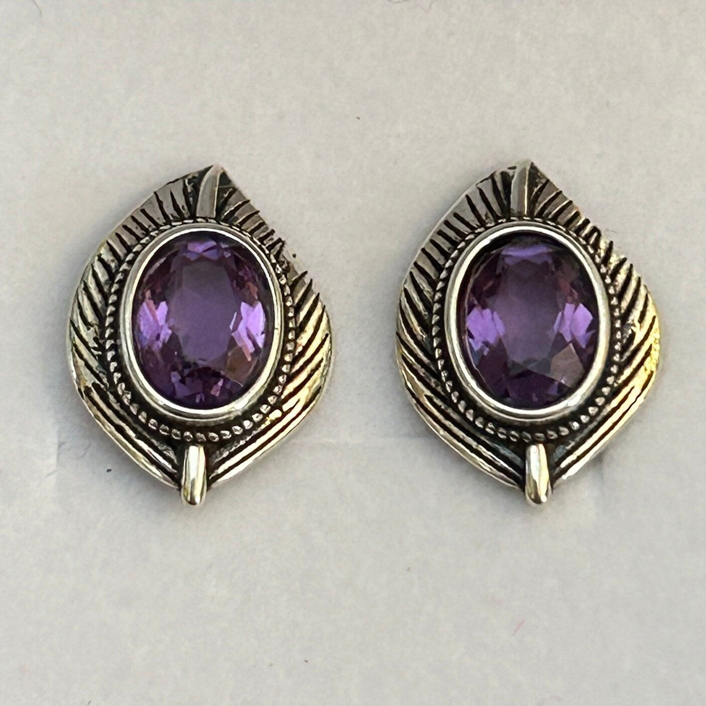 Amethyst Leaf Earrings: 925 Sterling Silver Studs, Gemstone Jewellery Gift Box Celtic Dragon Jewellery