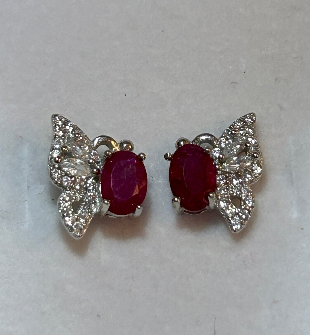 Ruby Butterfly Earrings with CZ Accents in 925 Sterling Silver - Gemstone Insect Jewellery Celtic Dragon Jewellery