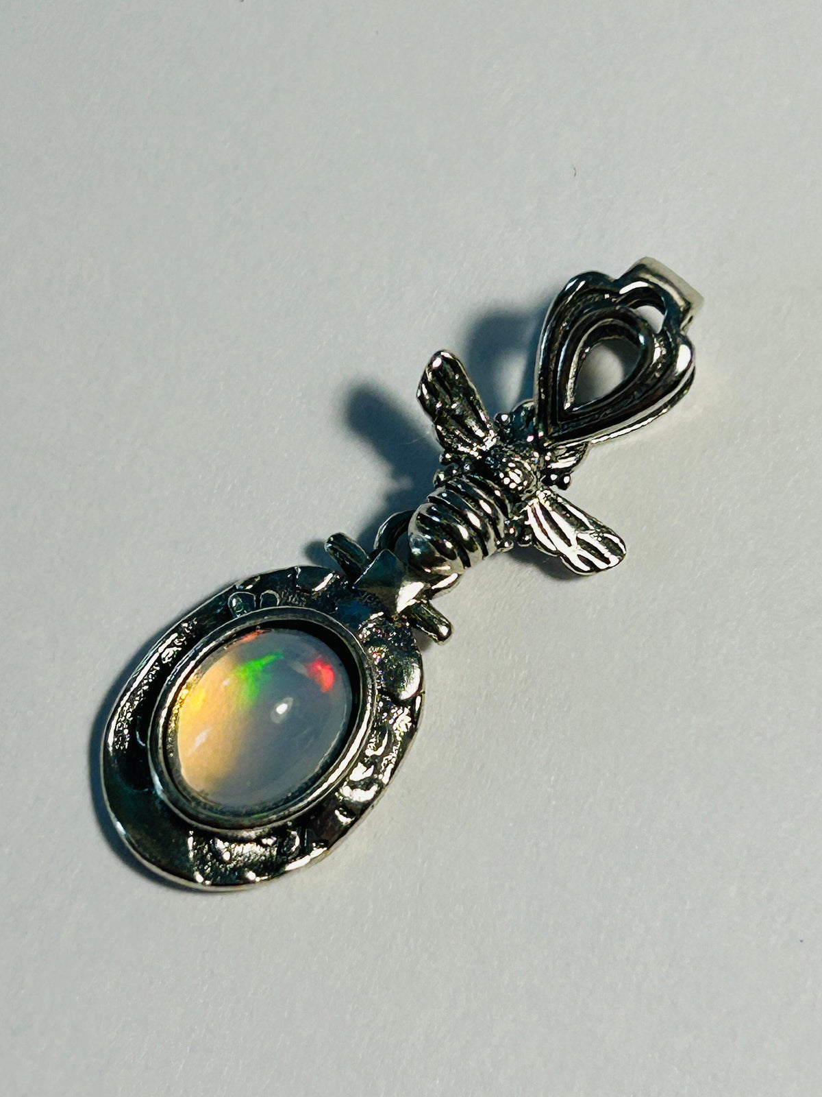 Honey Bee Pendant with Opal - 925 Sterling Silver Insect Jewellery Celtic Dragon Jewellery