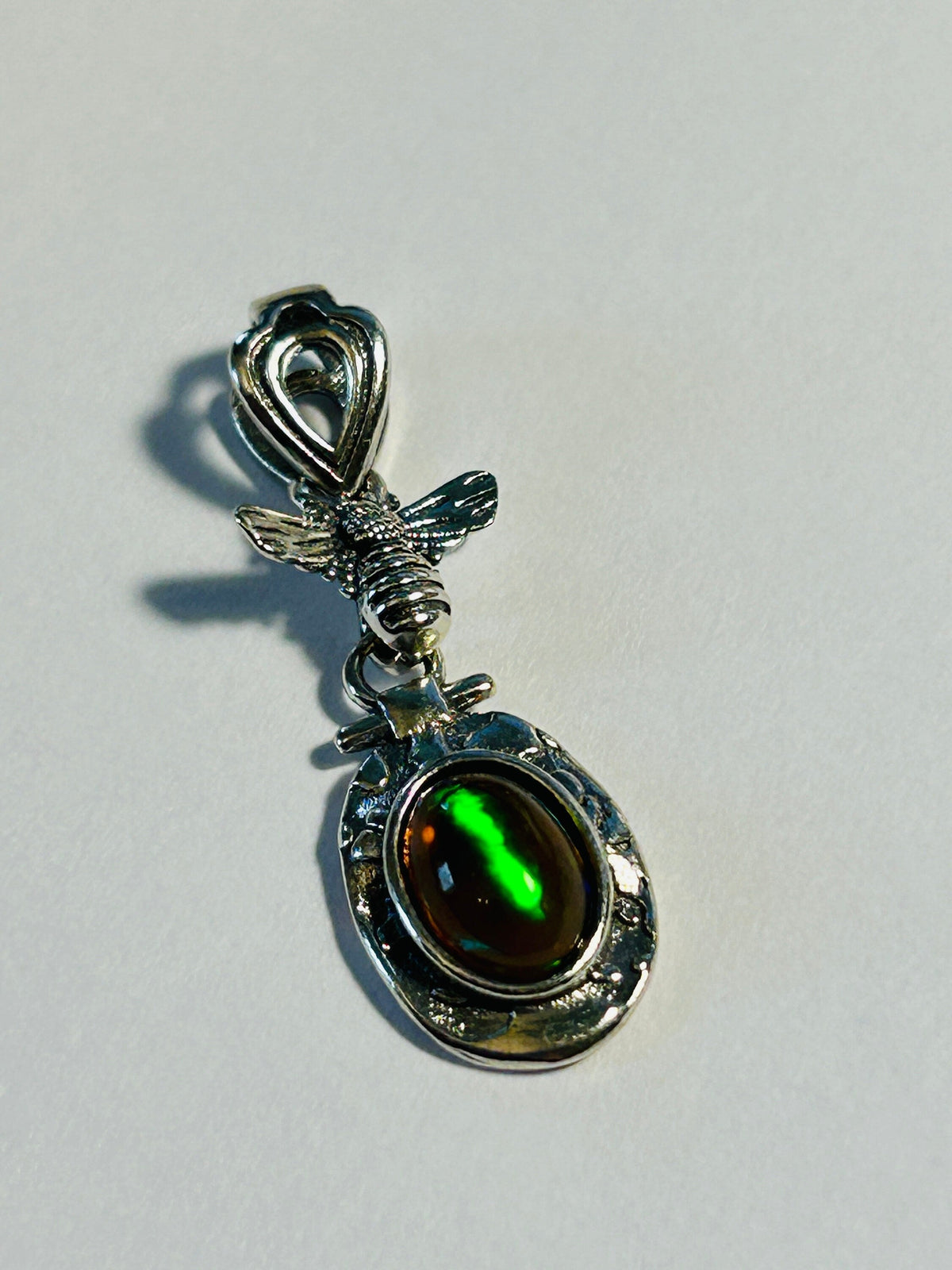 Honey Bee Pendant with Black Opal: 925 Sterling Silver - Gemstone Insect Jewellery Celtic Dragon Jewellery
