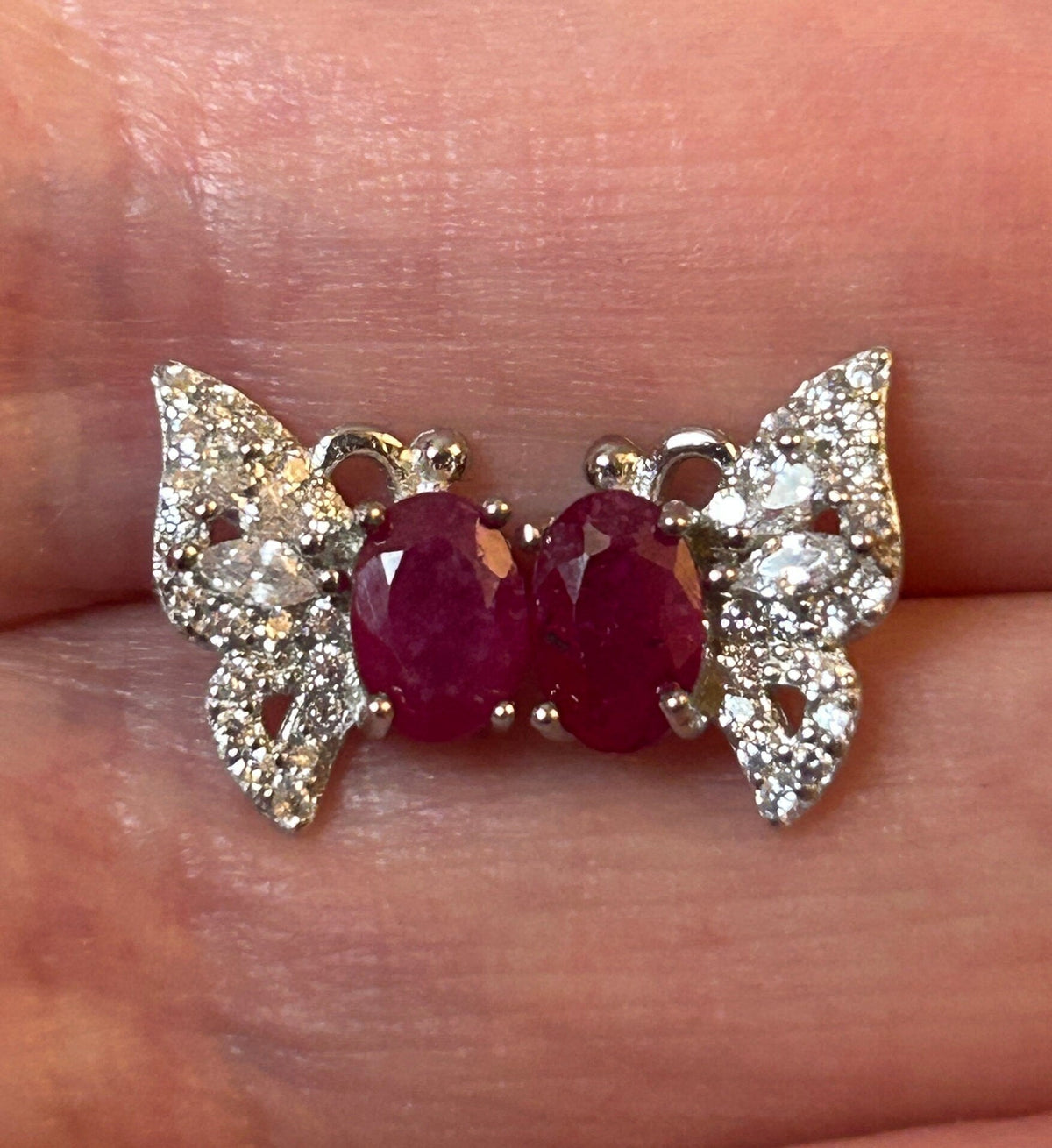Ruby Butterfly Earrings with CZ Accents in 925 Sterling Silver - Gemstone Insect Jewellery Celtic Dragon Jewellery