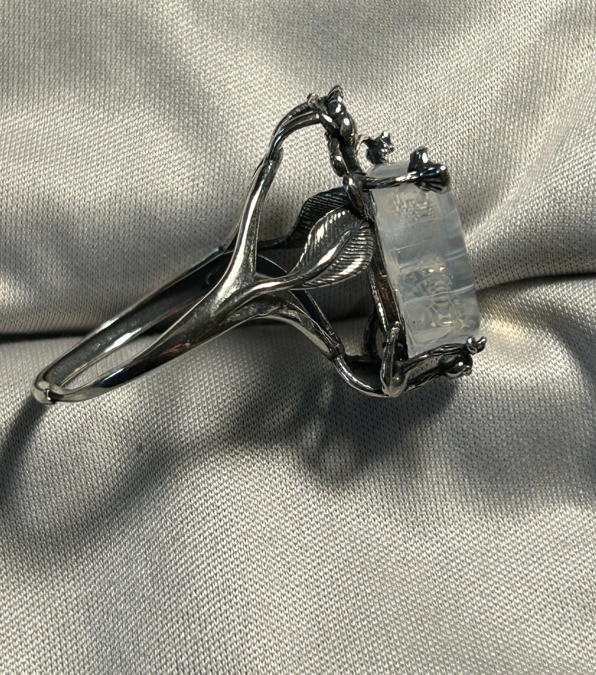 Blue Needle Quartz Ring in 925 Sterling Silver with Adjustable Floral Themed Band Celtic Dragon Jewellery