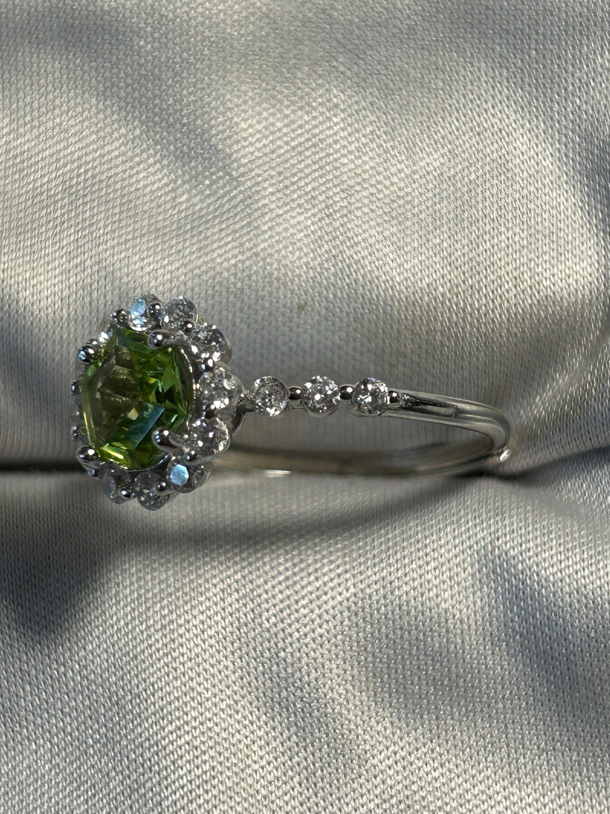 Peridot Cluster Ring with CZ Accents in 925 Sterling Silver - Adjustable Gemstone Jewellery Celtic Dragon Jewellery