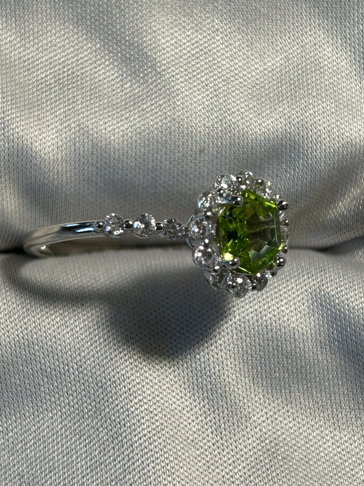 Peridot Cluster Ring with CZ Accents in 925 Sterling Silver - Adjustable Gemstone Jewellery Celtic Dragon Jewellery