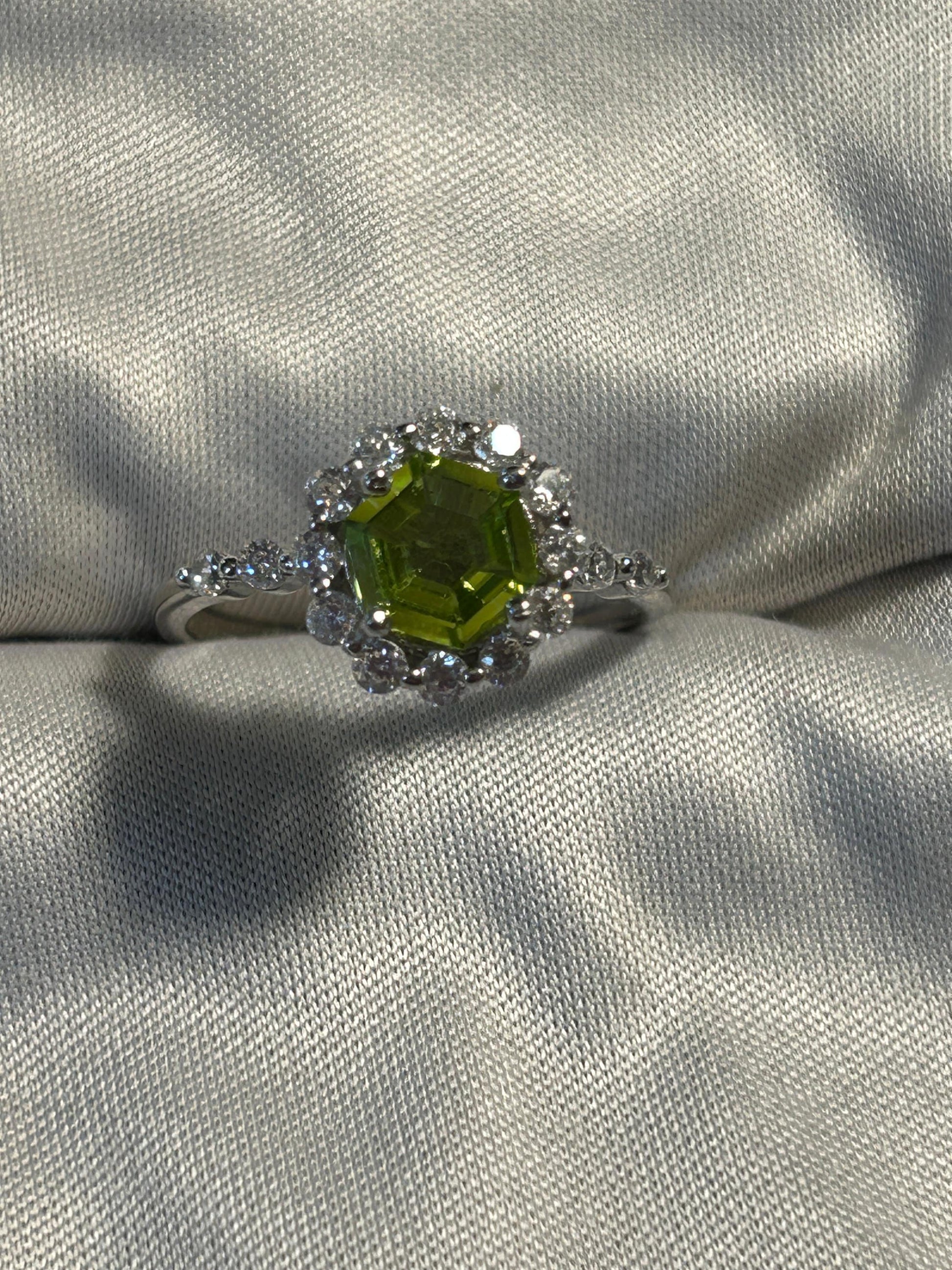 Peridot Cluster Ring with CZ Accents in 925 Sterling Silver - Adjustable Gemstone Jewellery Celtic Dragon Jewellery