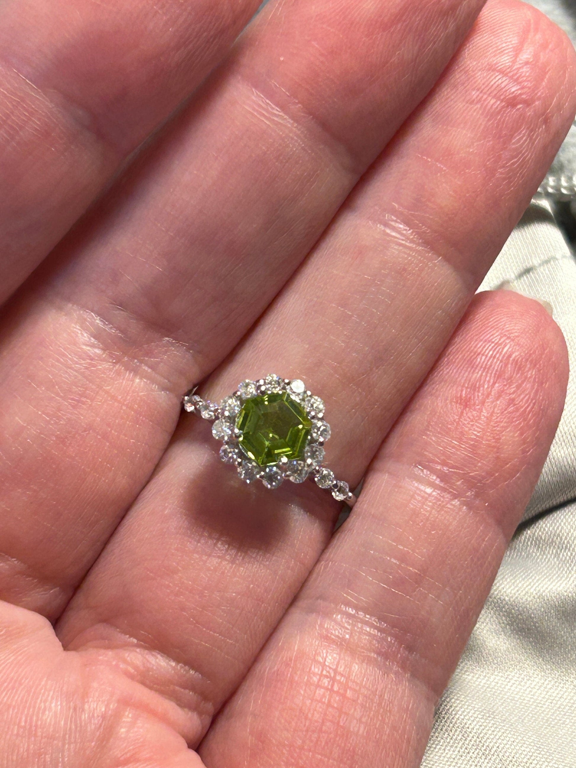 Peridot Cluster Ring with CZ Accents in 925 Sterling Silver - Adjustable Gemstone Jewellery Celtic Dragon Jewellery