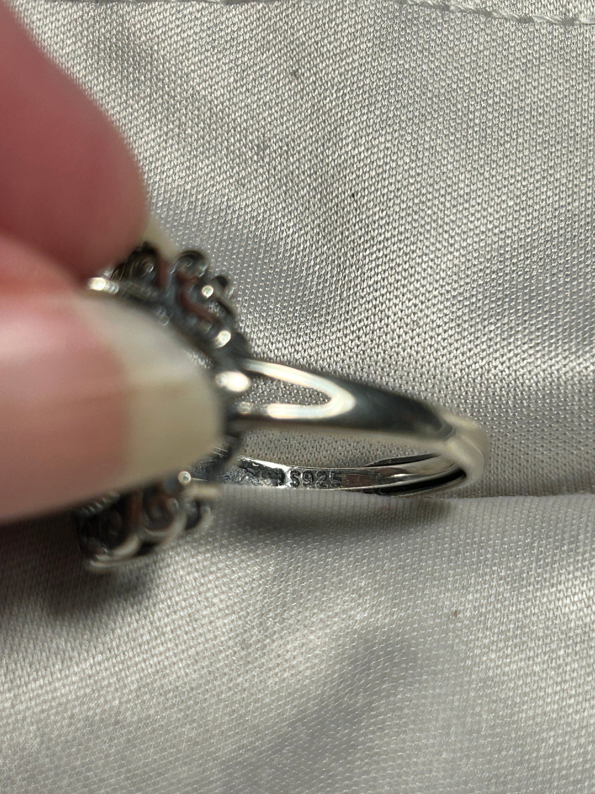 Clear Quartz Ring in 925 Sterling Silver - Adjustable Filigree Victorian Goth Jewellery Celtic Dragon Jewellery
