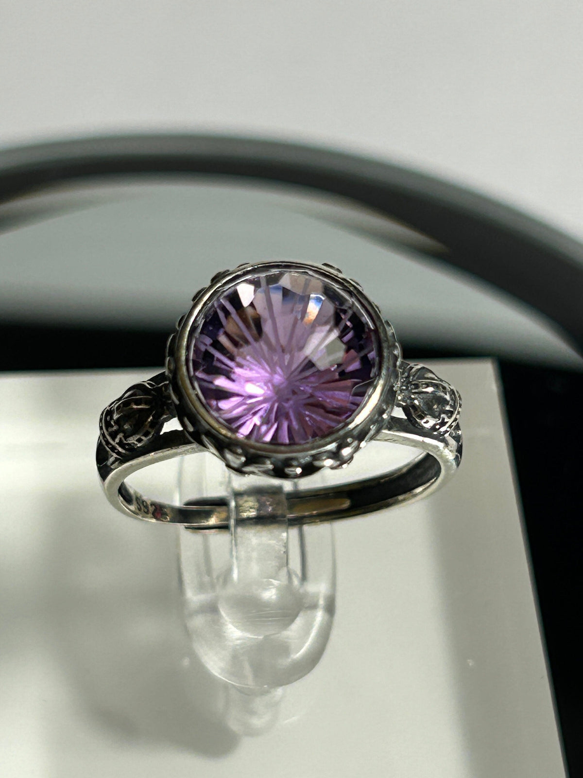 Checkerboard Amethyst Ring in 925 Sterling Silver - Adjustable Statement Jewellery Celtic Dragon Jewellery