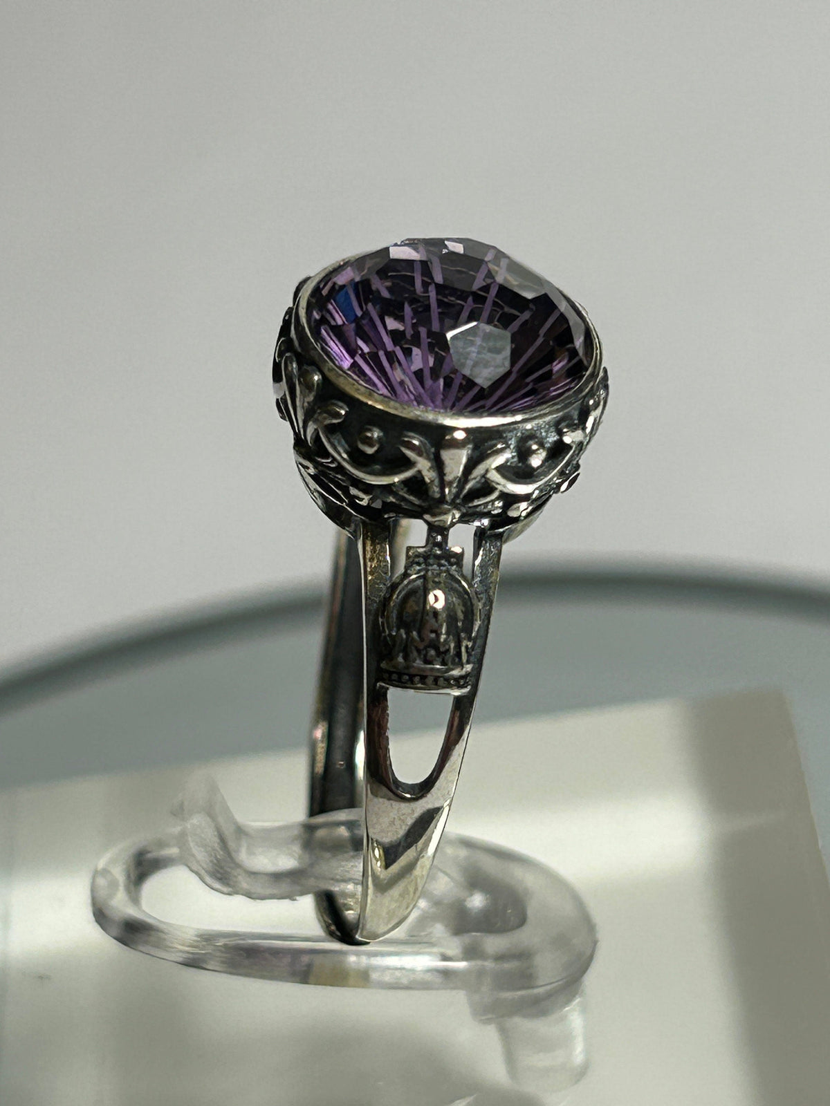 Checkerboard Amethyst Ring in 925 Sterling Silver - Adjustable Statement Jewellery Celtic Dragon Jewellery