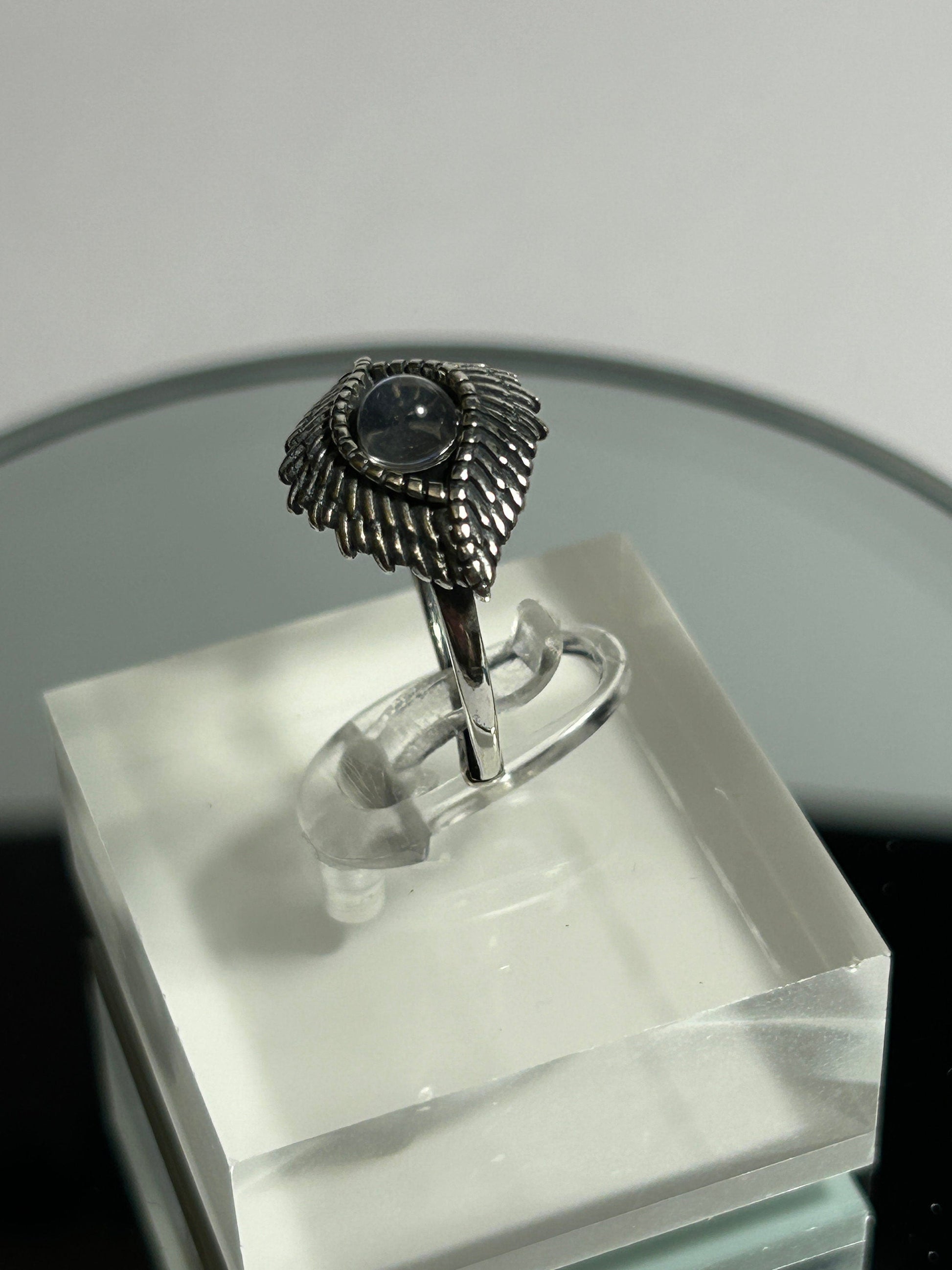 Evil Eye Ring with Moonstone - 925 Sterling Silver - Protective Gemstone Amulet in Gift Box Celtic Dragon Jewellery
