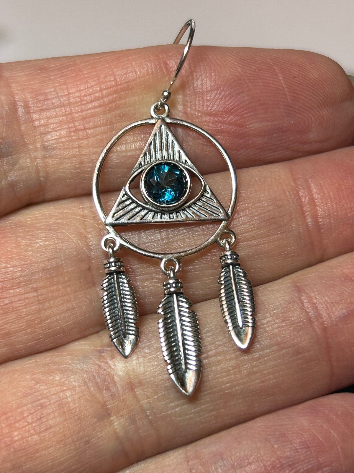 Blue Topaz Evil Eye Dangle Earrings: 925 Sterling Silver Gemstone Jewellery Celtic Dragon Jewellery