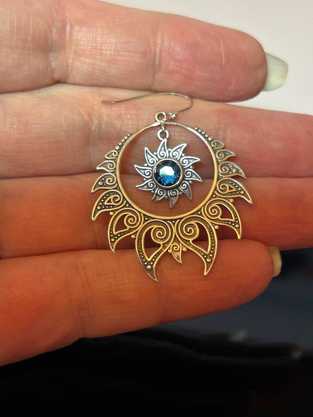Blue Topaz Earrings: 925 Silver Sun Dangle Gemstone Jewellery Celtic Dragon Jewellery