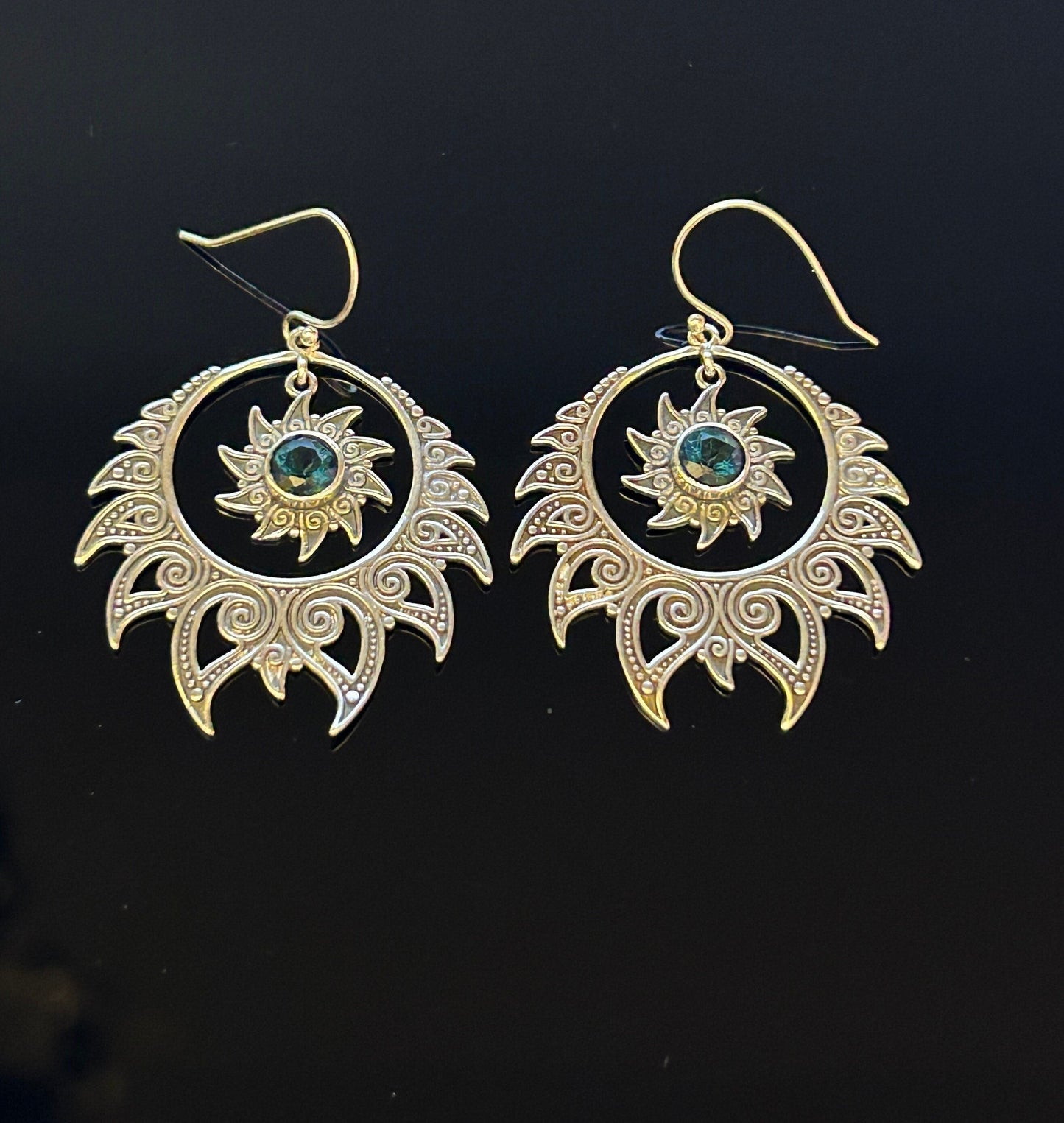 Blue Topaz Earrings: 925 Silver Sun Dangle Gemstone Jewellery Celtic Dragon Jewellery