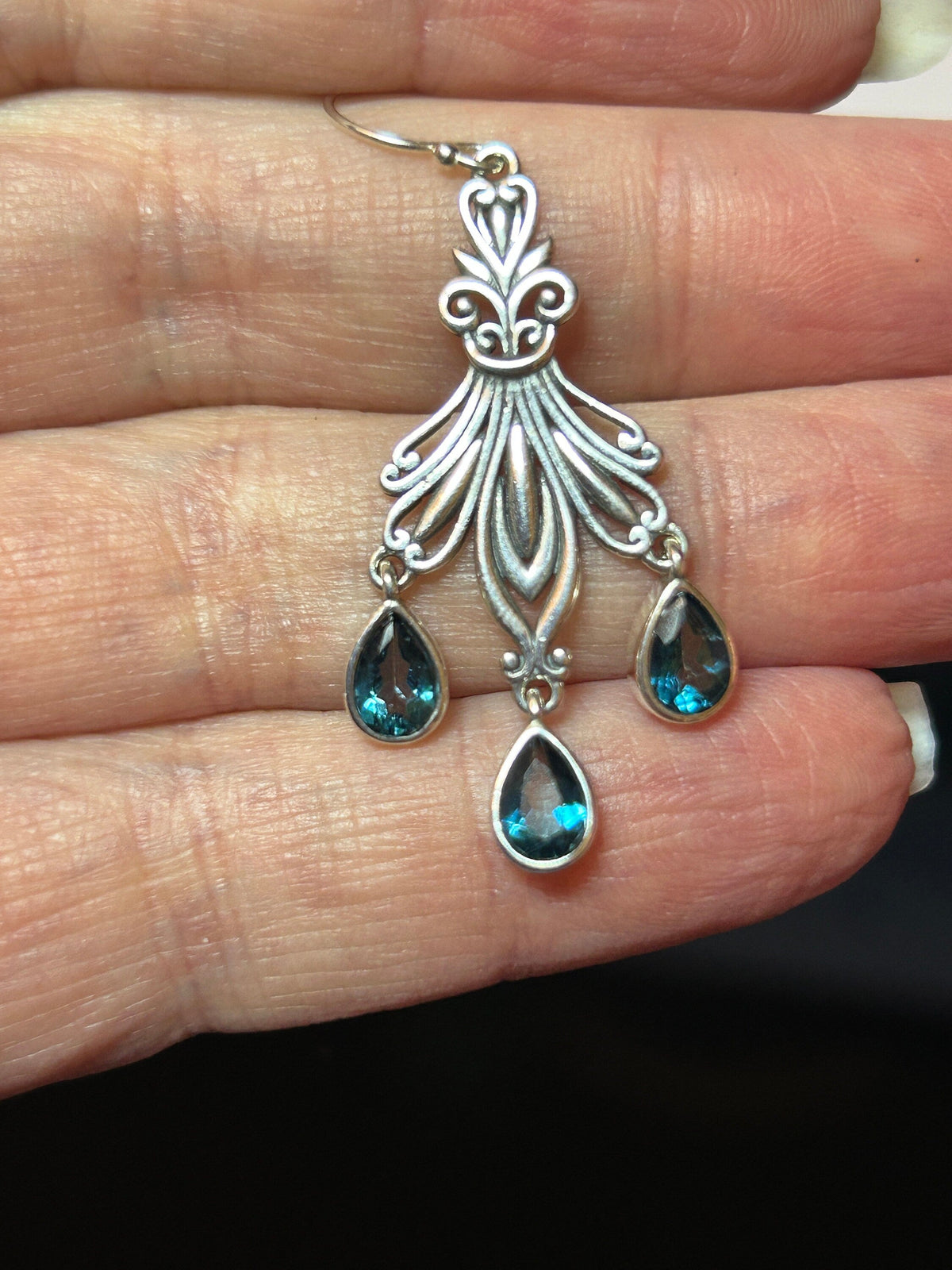 Blue Topaz Earrings: 925 Silver Floral Dangle Gemstone Jewellery Celtic Dragon Jewellery